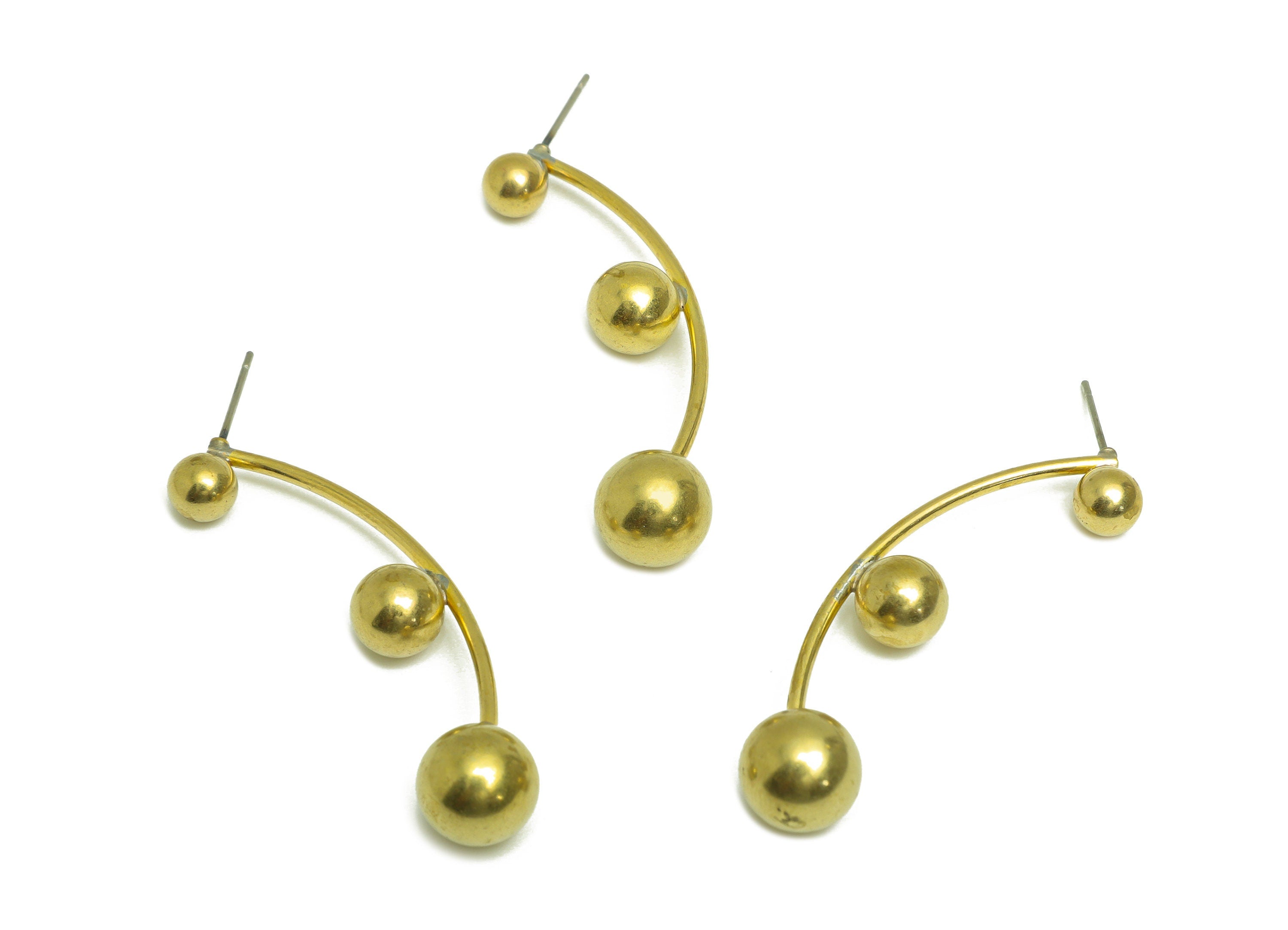 Brass Ball Earring Post - Raw Brass Bent Wire Ball Earring Post - Brass Wire Ball Earring Post - Brass Steel Stud - 54x9.7x9.7mm - PP10384 - DOMEDBAZAAR