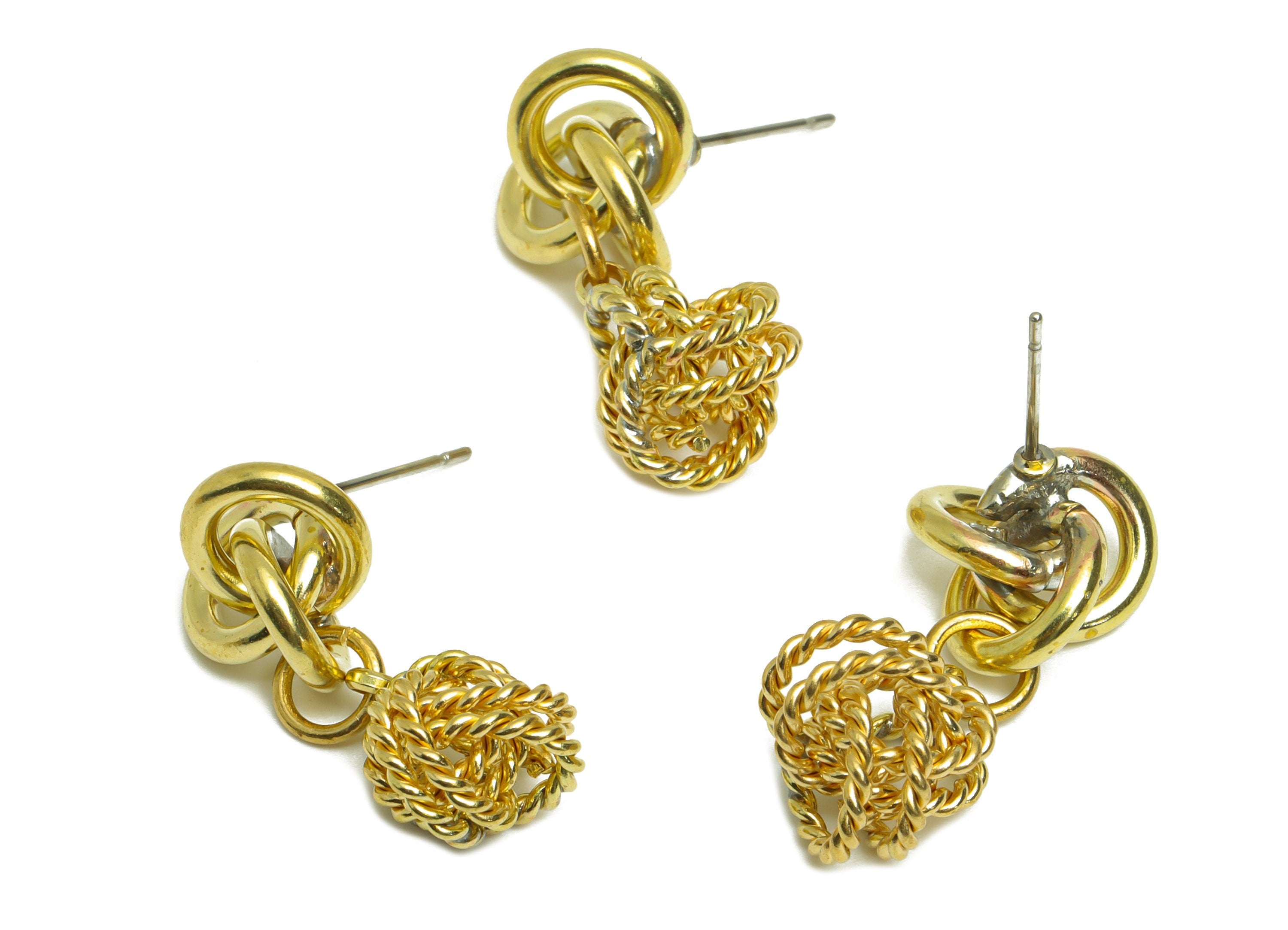 Brass Interwoven Earring Post - Raw Brass Dangle Woven Ring Earring Stud - Cross Rings Earring Post - Dangle Ball Post - 32x12x2mm - PP10388 - DOMEDBAZAAR