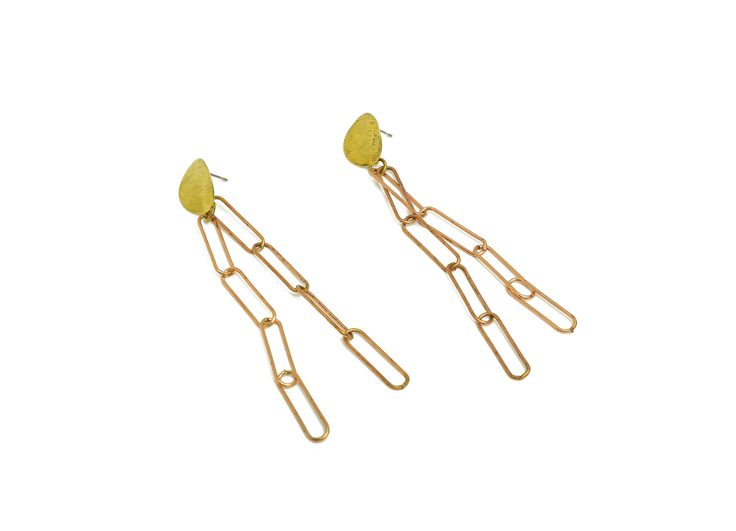 Brass Round Earring Post - Raw Brass Dangle Chain Earring Stud - Interlock Dangle Earring Post - Chain Steel Post - 95x15x0.8mm - PP10409 - DOMEDBAZAAR