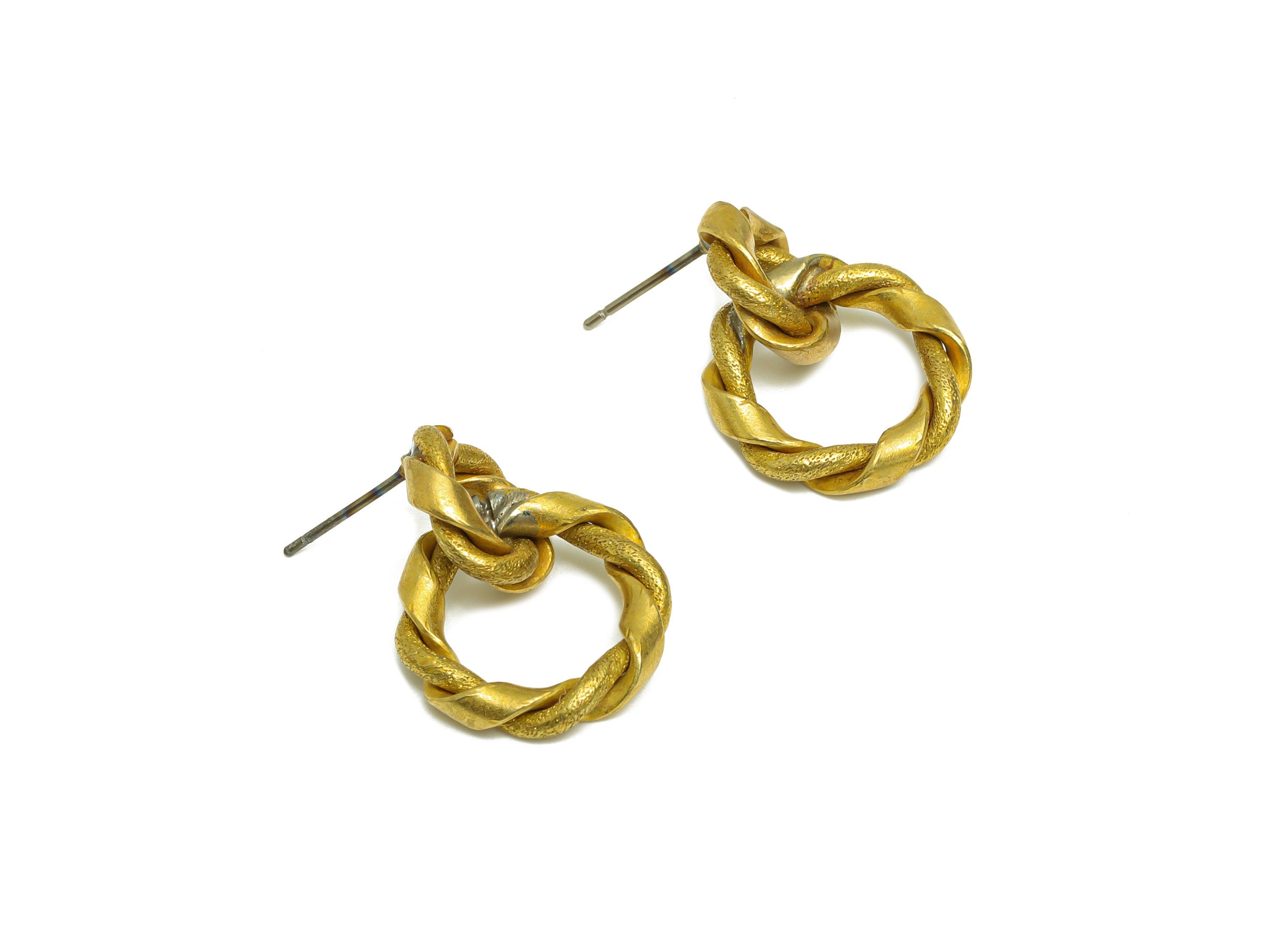 Brass Round Earring Post - Raw Brass Curved Dangle Earring Stud - Brass Weave Twisted Earring Post - Brass Steel Stud - 24x18x3mm - PP10377 - DOMEDBAZAAR