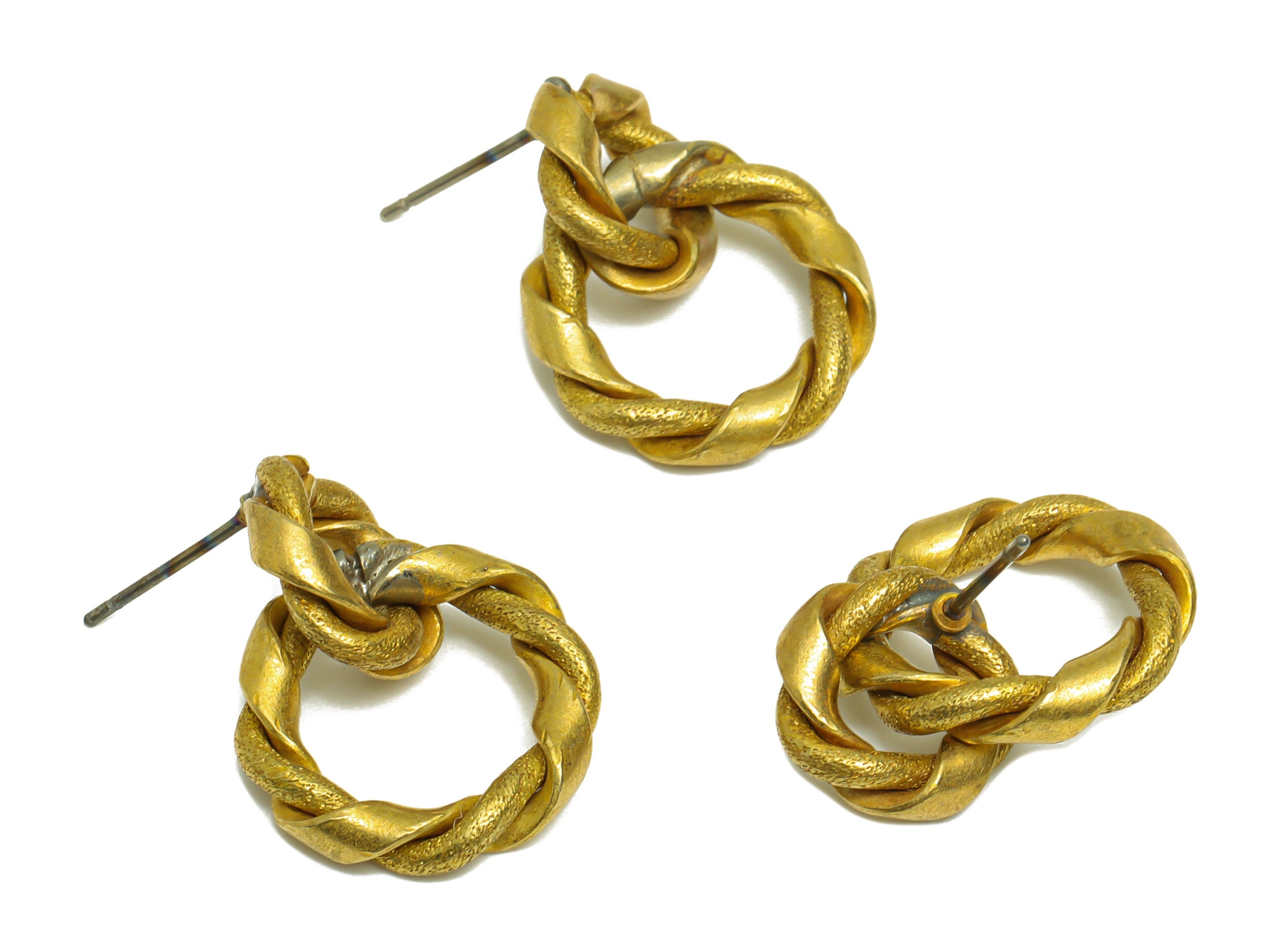 Brass Round Earring Post - Raw Brass Curved Dangle Earring Stud - Brass Weave Twisted Earring Post - Brass Steel Stud - 24x18x3mm - PP10377 - DOMEDBAZAAR