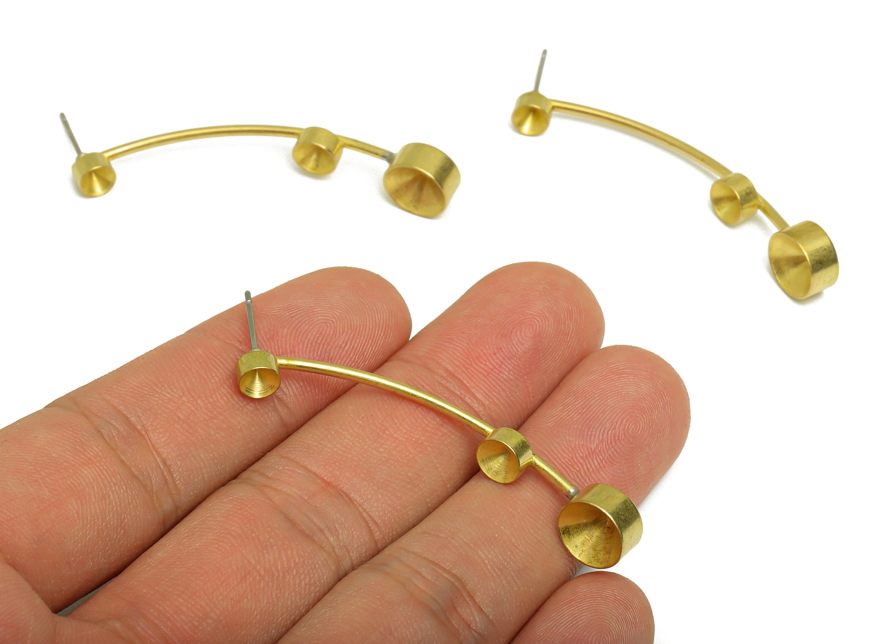 Brass Stick Earring Post - Raw Brass Bent Wire Bead Earring Post - Brass Wire Earring Post For Diamond - Brass Steel Stud - 50x8x4mm-PP10383 - DOMEDBAZAAR