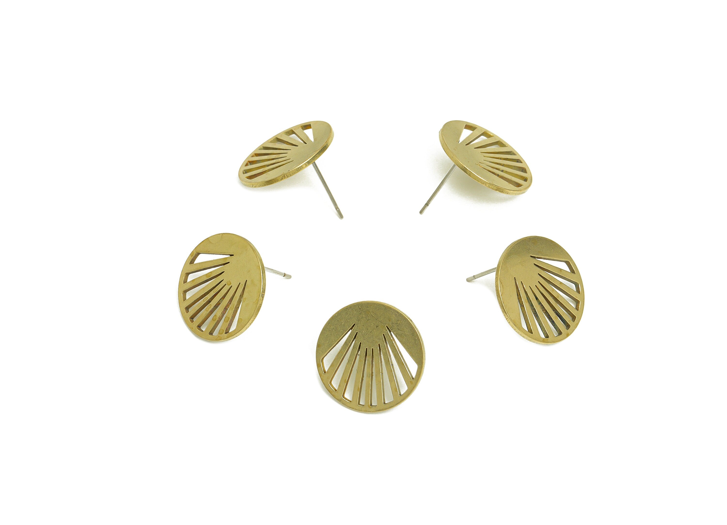 Brass Round Earrings Studs - Raw Brass Circle Earring Post - Brass Geometry Earring Post - Brass Steel Stud - 17.8x13.3x1mm - PP10359 - DOMEDBAZAAR