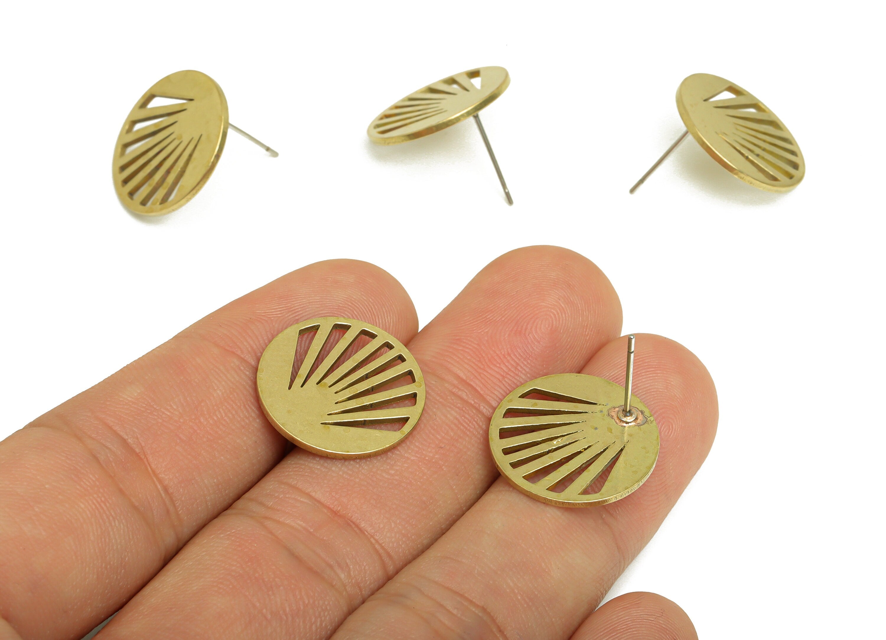 Brass Round Earrings Studs - Raw Brass Circle Earring Post - Brass Geometry Earring Post - Brass Steel Stud - 17.8x13.3x1mm - PP10359 - DOMEDBAZAAR