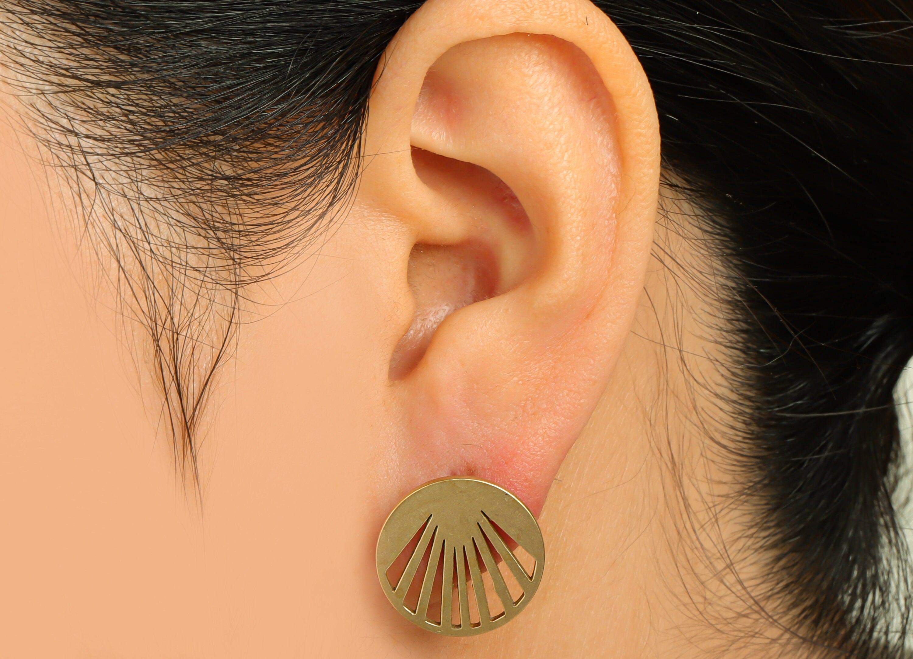 Brass Round Earrings Studs - Raw Brass Circle Earring Post - Brass Geometry Earring Post - Brass Steel Stud - 17.8x13.3x1mm - PP10359 - DOMEDBAZAAR