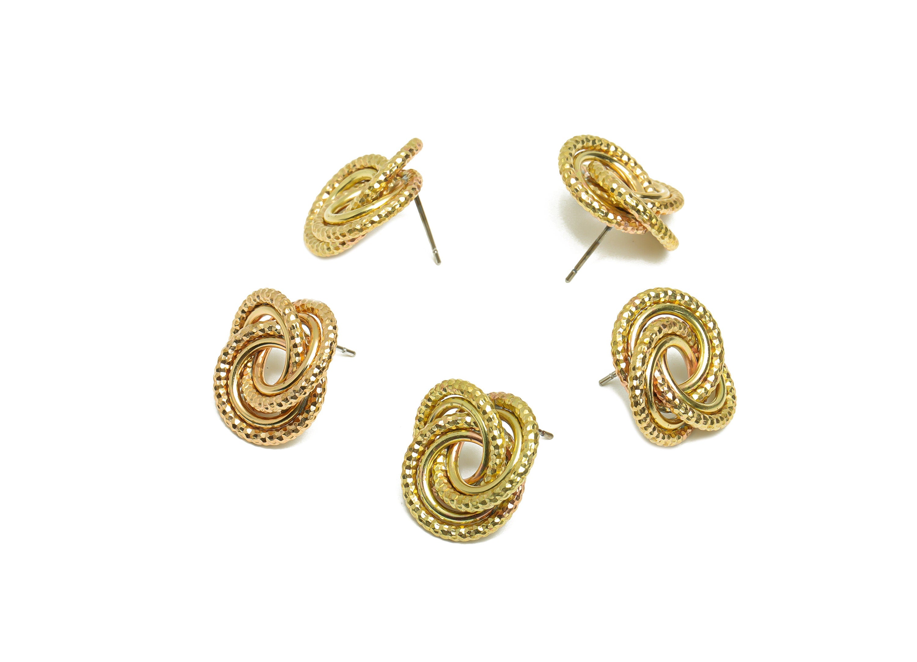 Brass Interwoven Earring Post - Raw Brass Woven Ring Earring Stud - Cross Rings Earring Post - Textured Twisted Post - 19x17x4.3mm - PP10385 - DOMEDBAZAAR