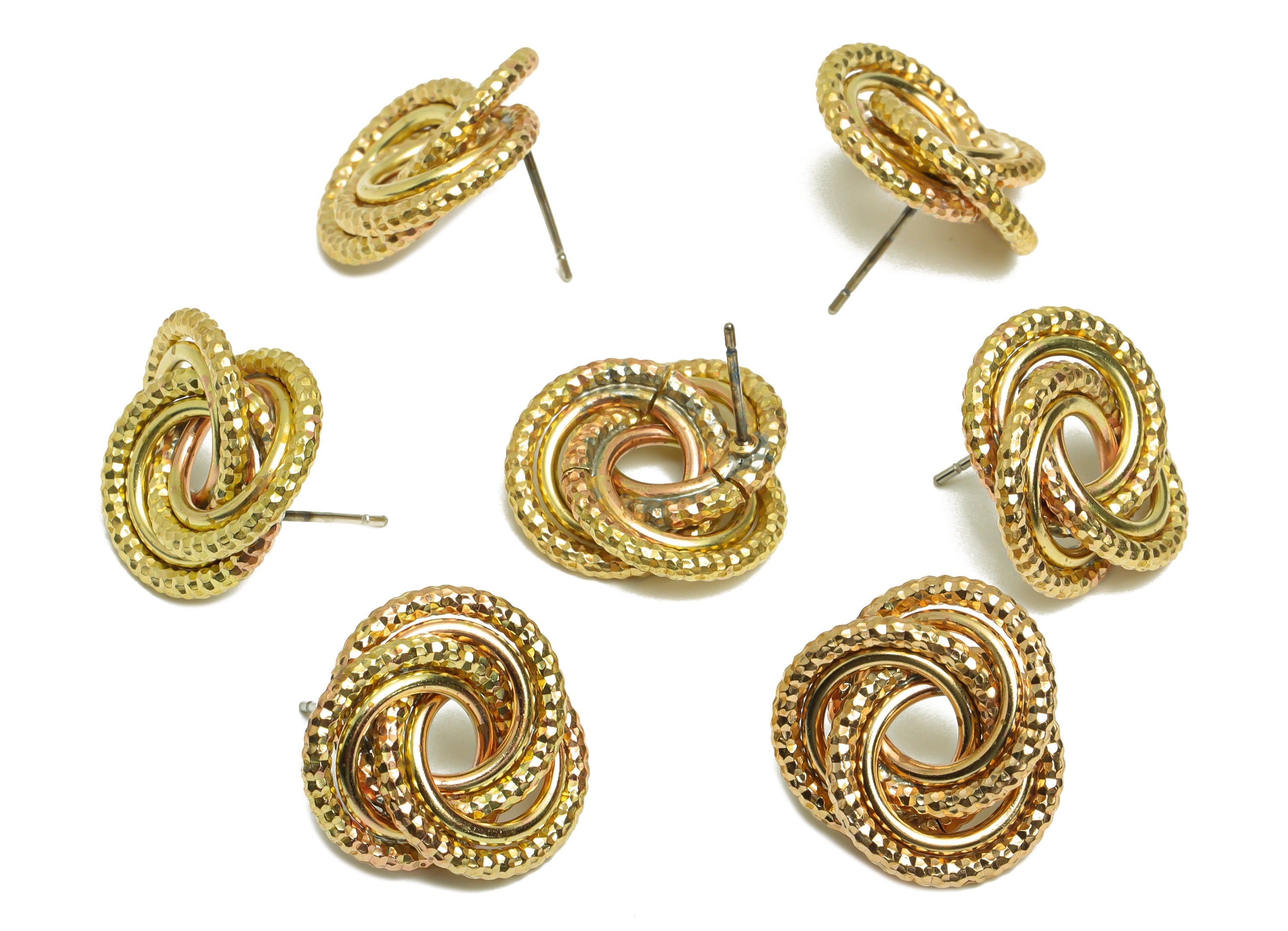 Brass Interwoven Earring Post - Raw Brass Woven Ring Earring Stud - Cross Rings Earring Post - Textured Twisted Post - 19x17x4.3mm - PP10385 - DOMEDBAZAAR