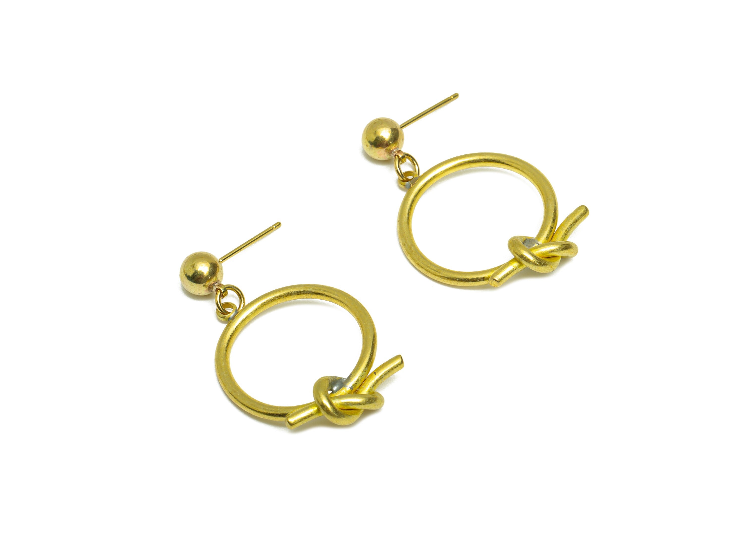 Brass Round Ball Earring Post - Raw Brass Knot Dangle Earring Stud - Brass Geometry Earring Post - Brass Steel Stud - 42x22x4.6mm - PP10386 - DOMEDBAZAAR