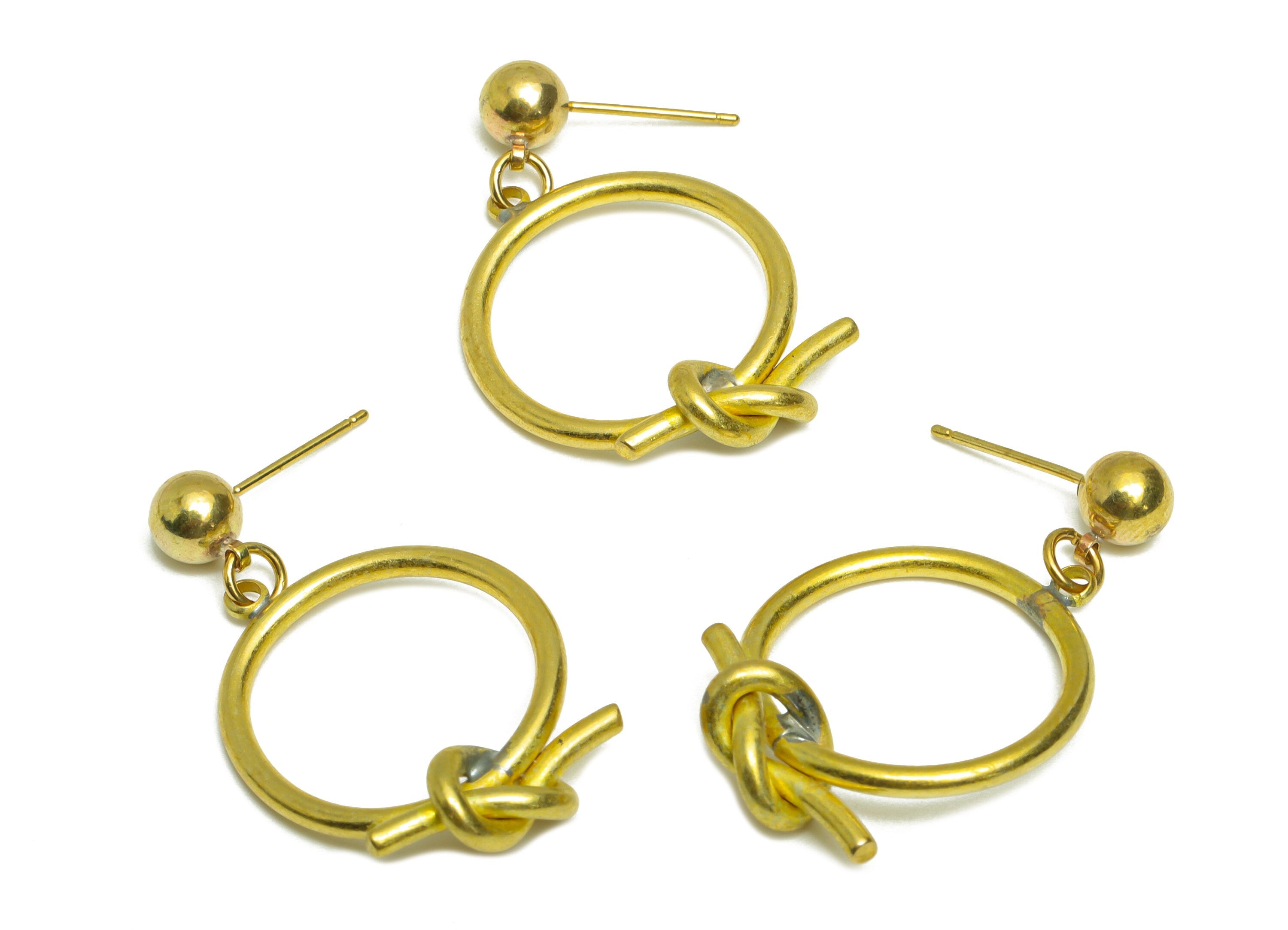 Brass Round Ball Earring Post - Raw Brass Knot Dangle Earring Stud - Brass Geometry Earring Post - Brass Steel Stud - 42x22x4.6mm - PP10386 - DOMEDBAZAAR