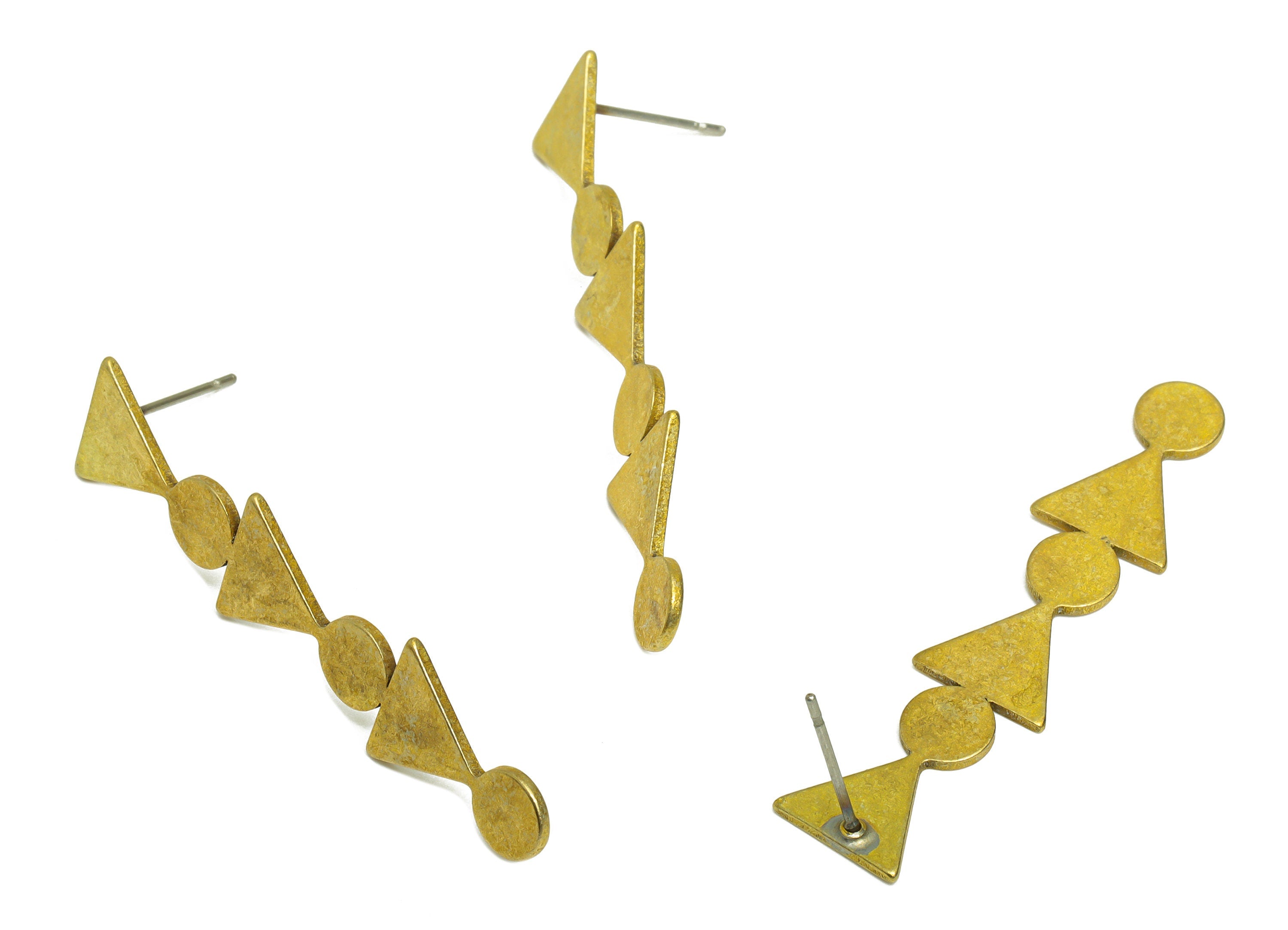 Brass Triangle Earrings Studs - Raw Brass Long Geometry Earring Post - Brass Round Earring Post - Brass Steel Stud - 44.6x10x1mm - PP10376 - DOMEDBAZAAR