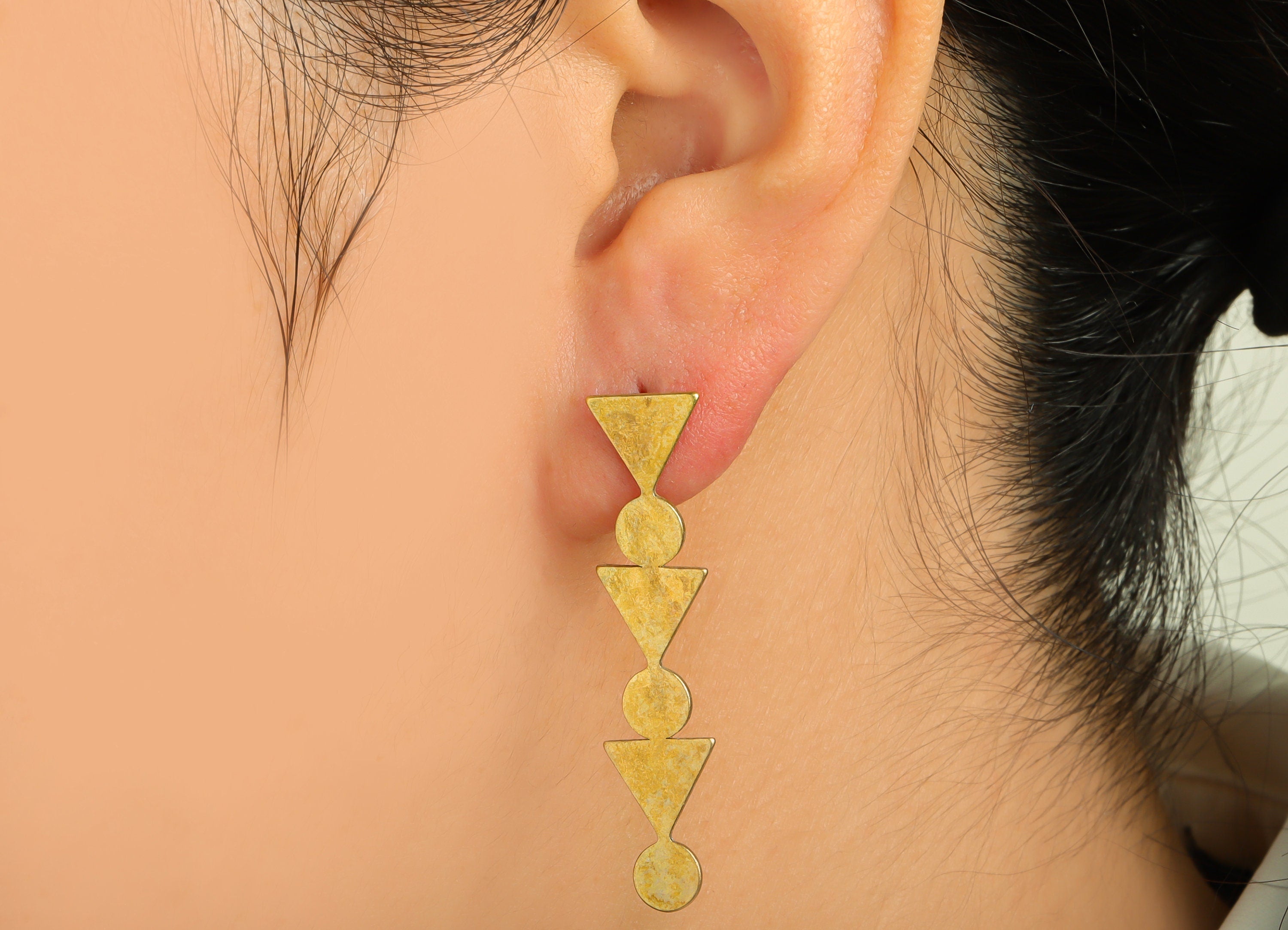 Brass Triangle Earrings Studs - Raw Brass Long Geometry Earring Post - Brass Round Earring Post - Brass Steel Stud - 44.6x10x1mm - PP10376 - DOMEDBAZAAR