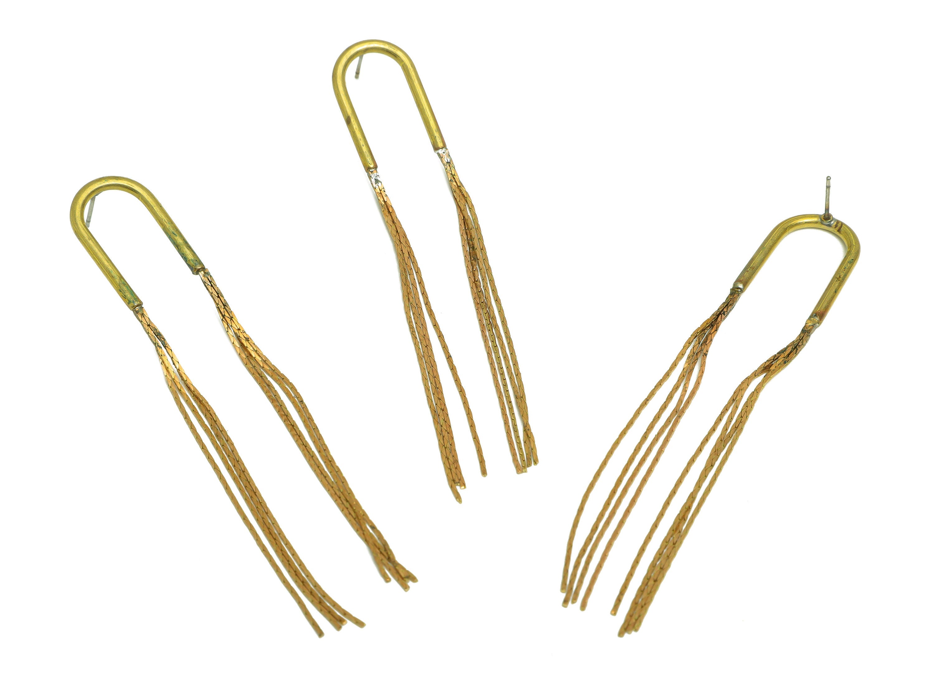 Brass Wire Tassel Earring Post - Brass Hoop Chain Earring Stud - Brass Snake Chain Earring Post - Dangle Tassel Post - 78x14x1.9mm - PP10408 - DOMEDBAZAAR