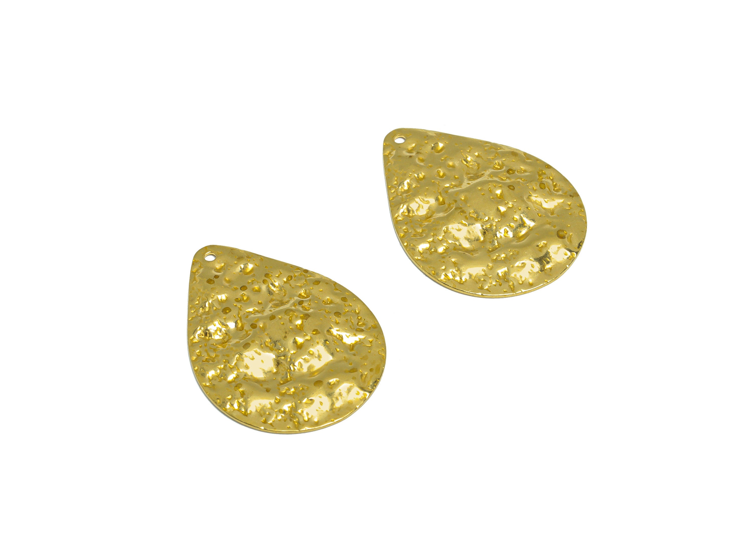 Hammered Drop Earring Charm - Raw Brass Teardrop Earring Charm - Brass Hammered Drop Pendant - Earring Finding - 30.2x23x1.96mm - PP10279 - DOMEDBAZAAR