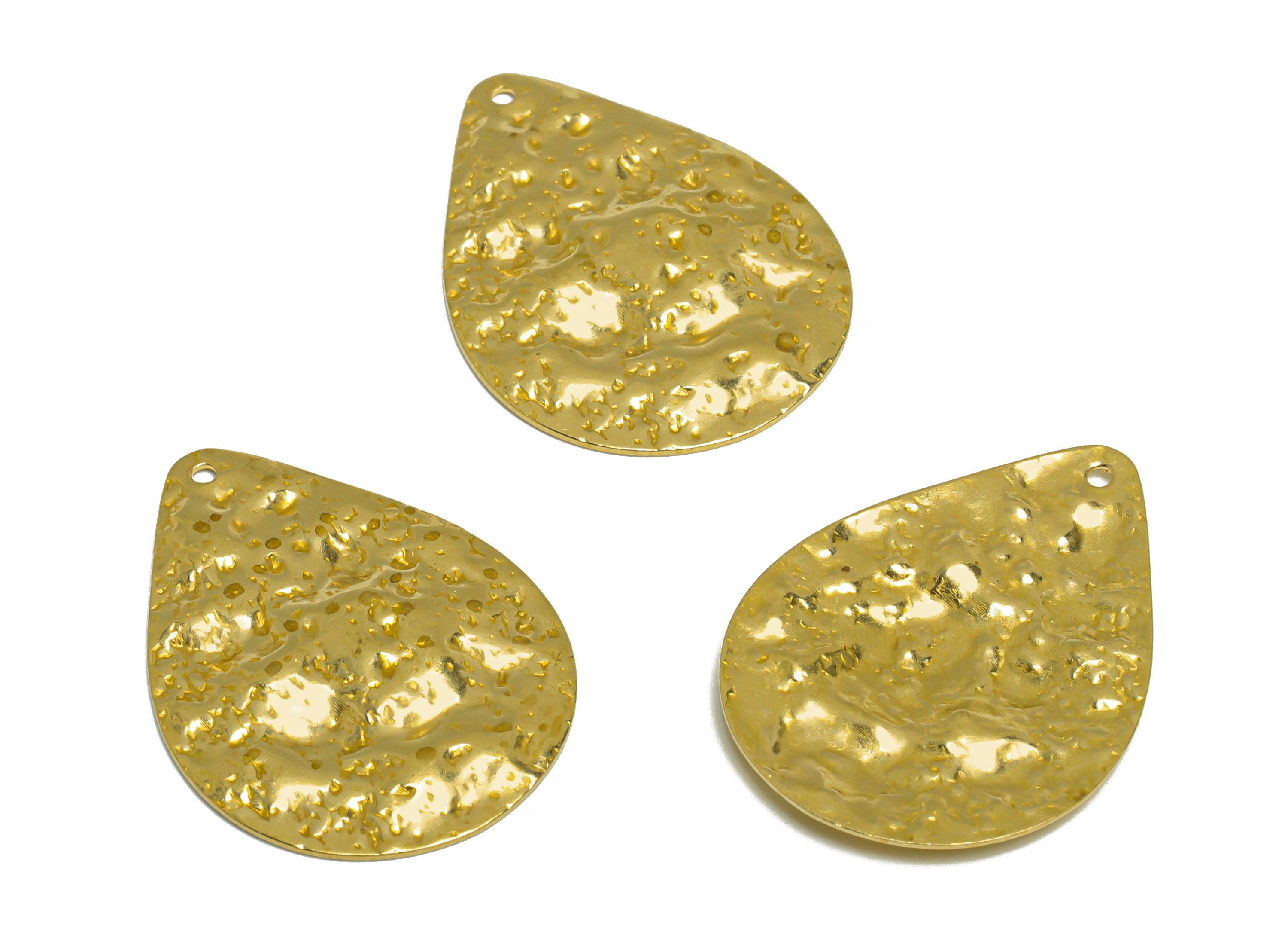 Hammered Drop Earring Charm - Raw Brass Teardrop Earring Charm - Brass Hammered Drop Pendant - Earring Finding - 30.2x23x1.96mm - PP10279 - DOMEDBAZAAR
