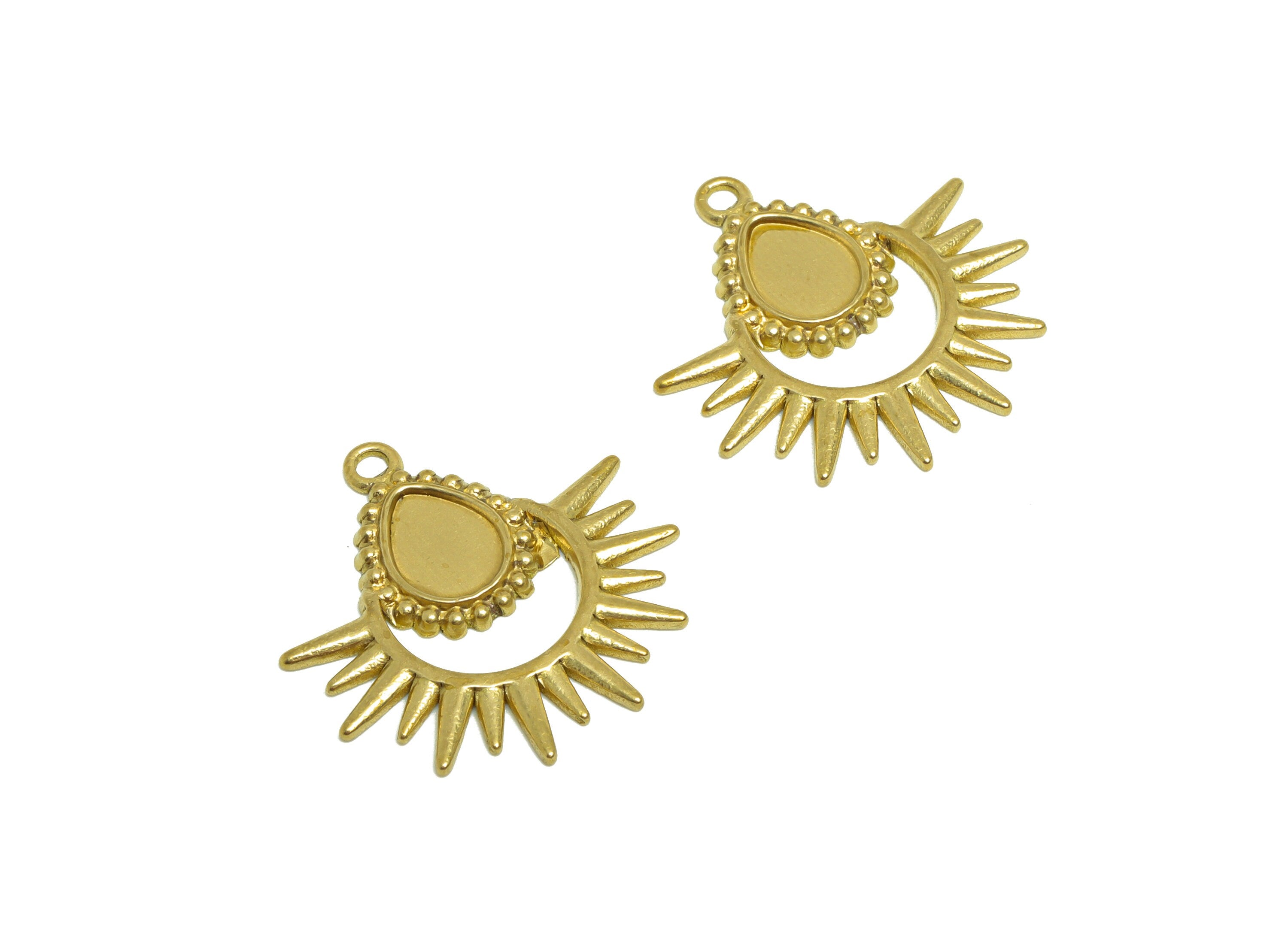 Brass Teardrop Earring Charm - Raw Brass Spikes Earring Charm - Antique Vintage Pendant For Diamond - Earring Finding - 25x 24x1mm -PP10184 - DOMEDBAZAAR
