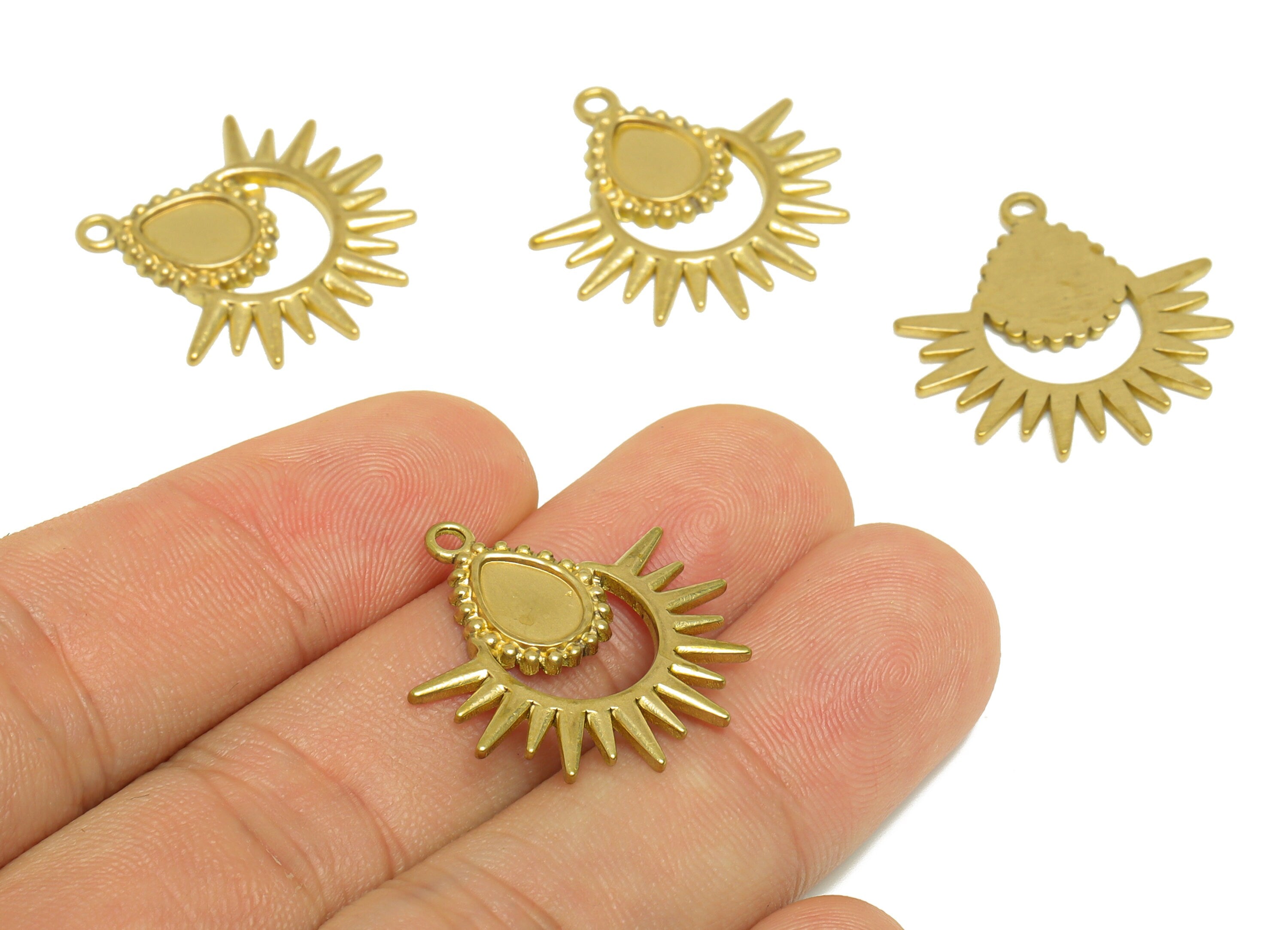Brass Teardrop Earring Charm - Raw Brass Spikes Earring Charm - Antique Vintage Pendant For Diamond - Earring Finding - 25x 24x1mm -PP10184 - DOMEDBAZAAR