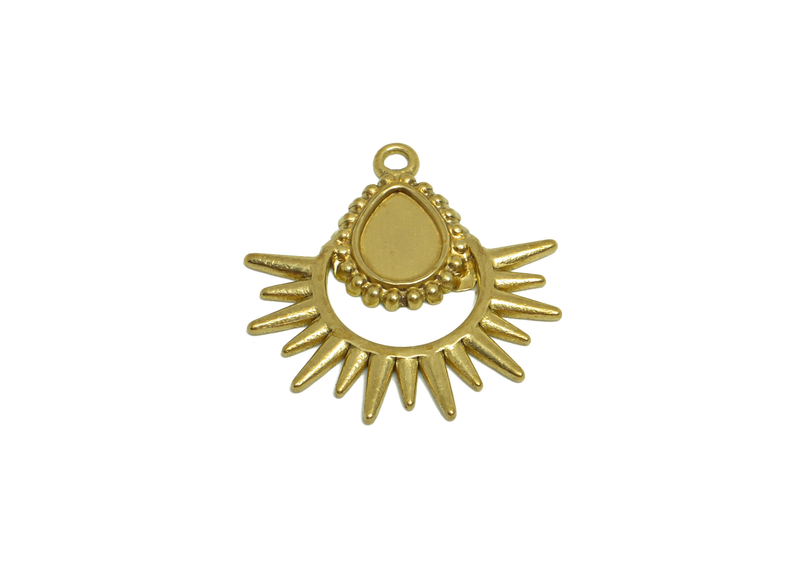 Brass Teardrop Earring Charm - Raw Brass Spikes Earring Charm - Antique Vintage Pendant For Diamond - Earring Finding - 25x 24x1mm -PP10184 - DOMEDBAZAAR