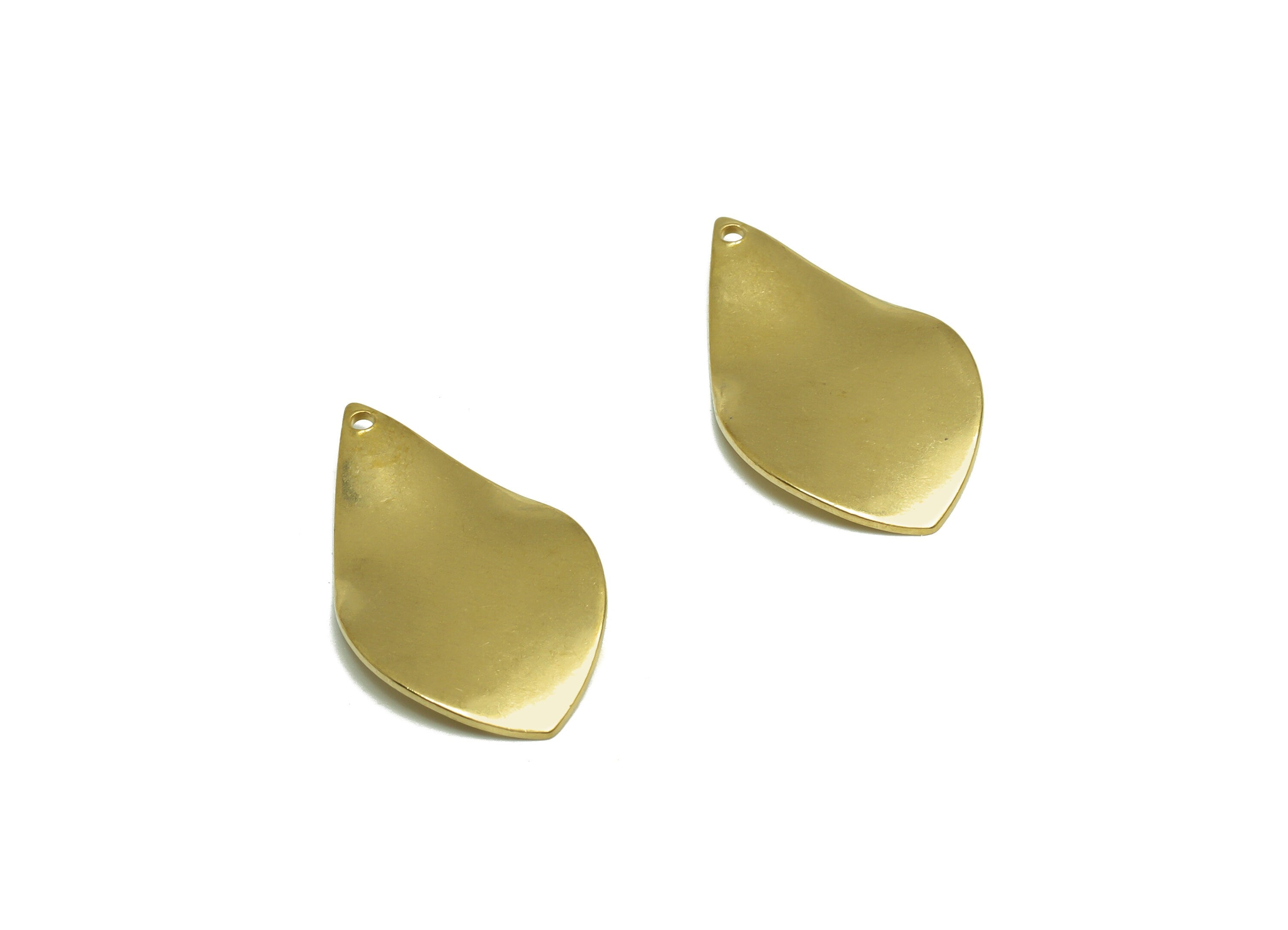 Brass Teardrop Earring Charm - Raw Brass Wavy Drop Leaf Earring Charm - Brass Geometry Earring Charm - Earring Finding - 25x15x1mm - PP10196 - DOMEDBAZAAR