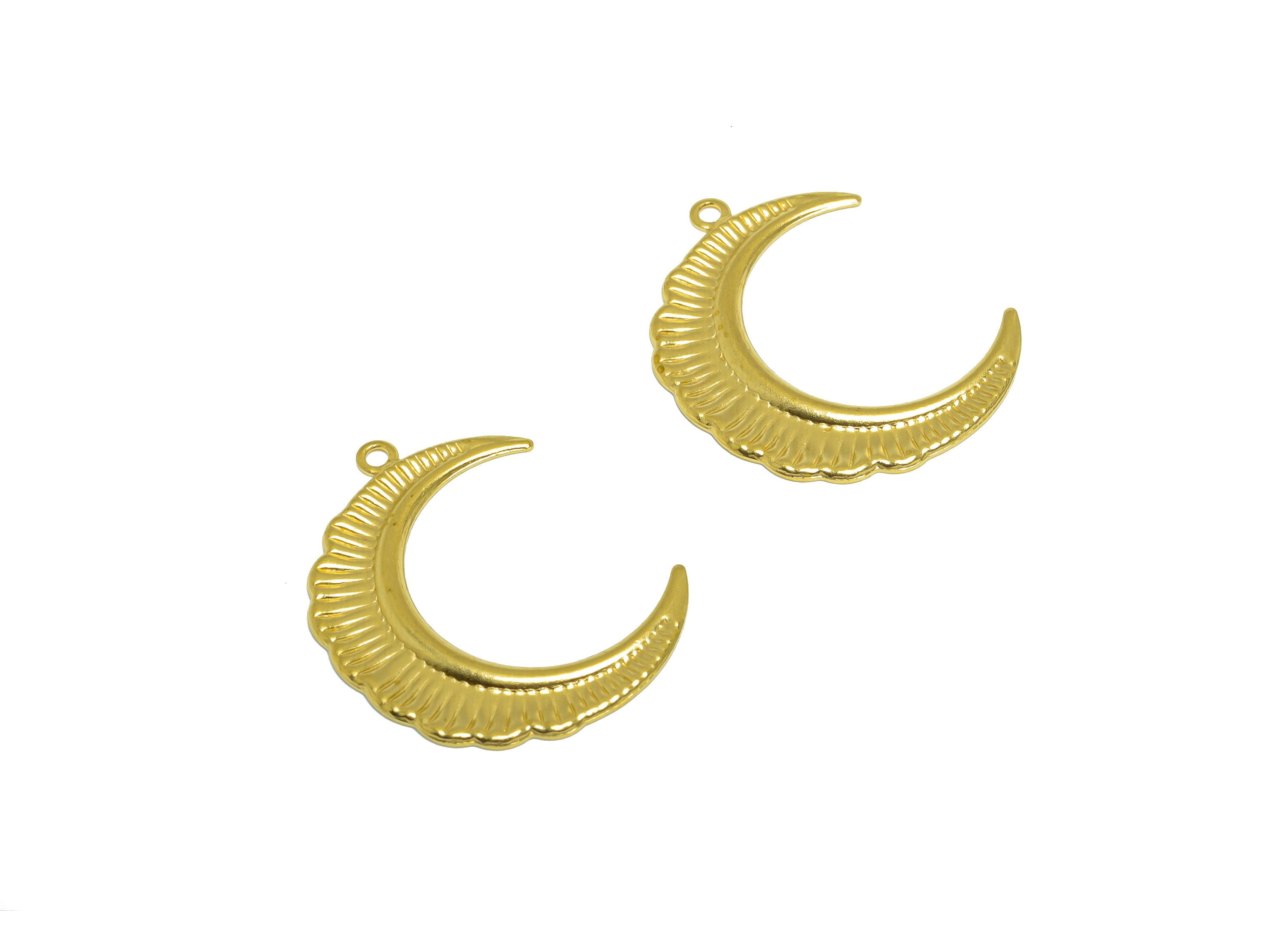 Brass Crescent Earring Charm - Raw Brass Textured Moon Earring Charm - Brass Lace Crescent Pendant - Earring Finding - 27x21x1mm - PP10251 - DOMEDBAZAAR