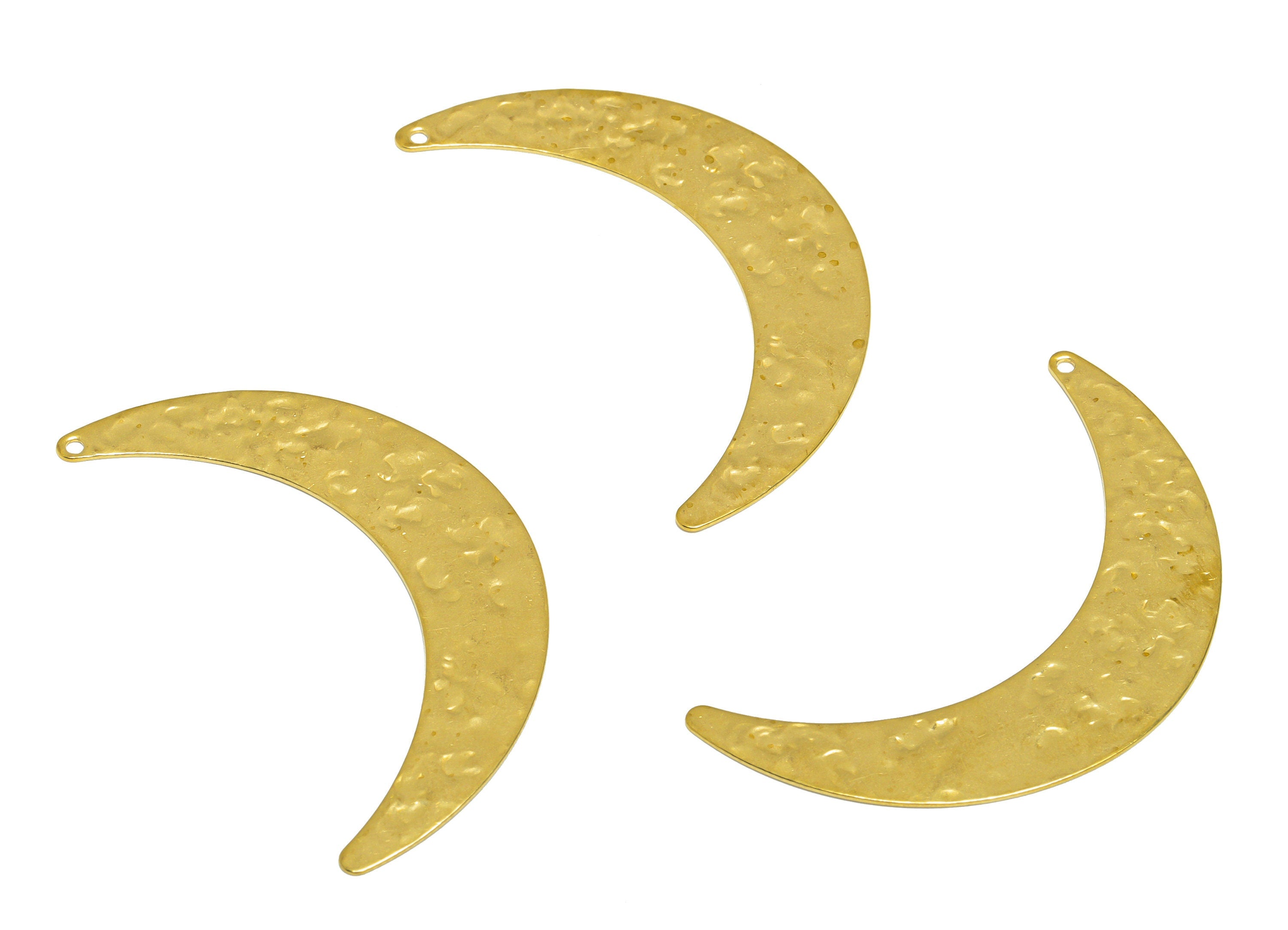 Brass Crescent Earring Charm - Raw Brass Hammered Moon Earring Charm - Brass Crescent Pendant - Earring Finding - 50x30.4x0.72mm - PP10304 - DOMEDBAZAAR