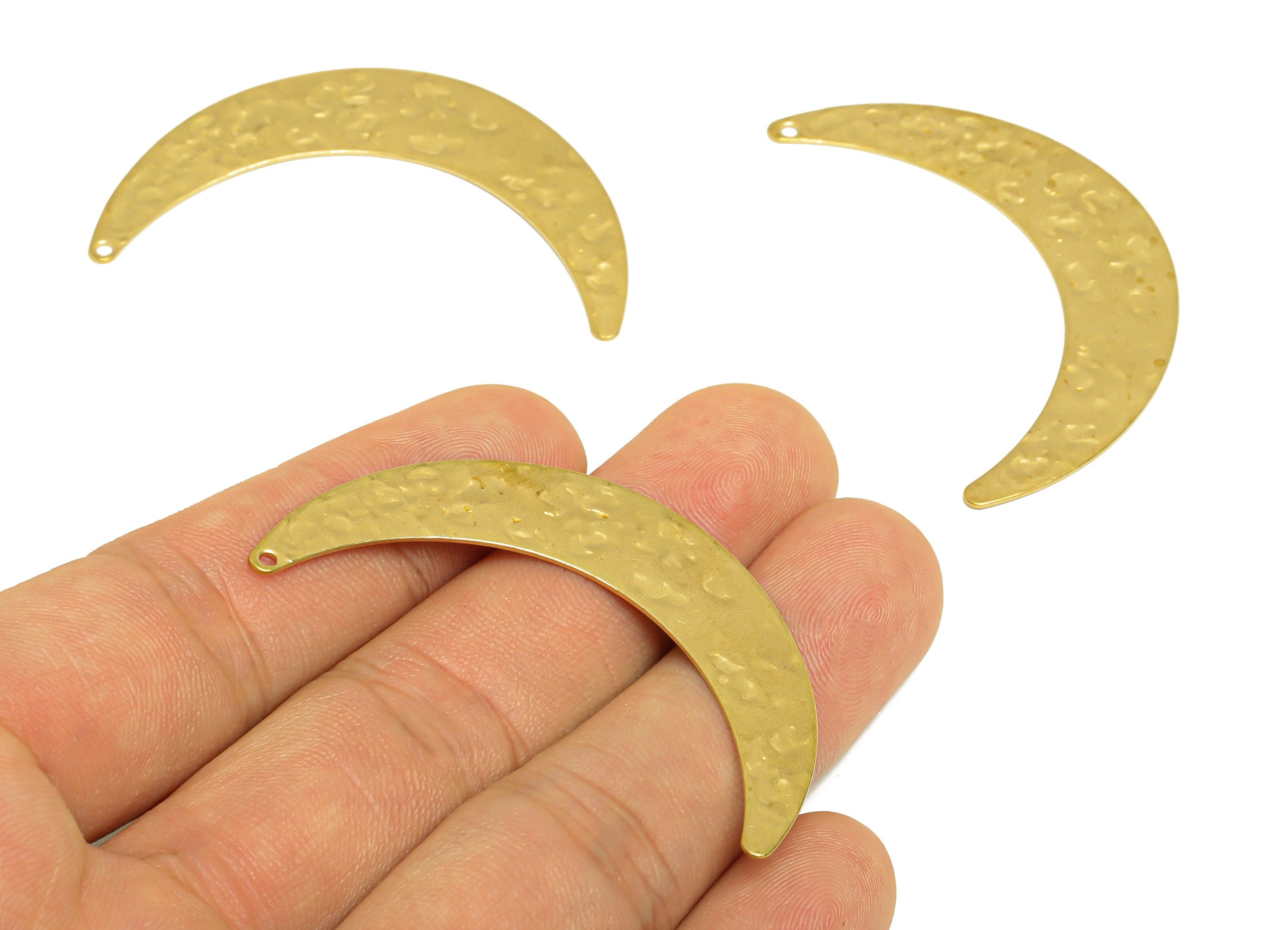 Brass Crescent Earring Charm - Raw Brass Hammered Moon Earring Charm - Brass Crescent Pendant - Earring Finding - 50x30.4x0.72mm - PP10304 - DOMEDBAZAAR