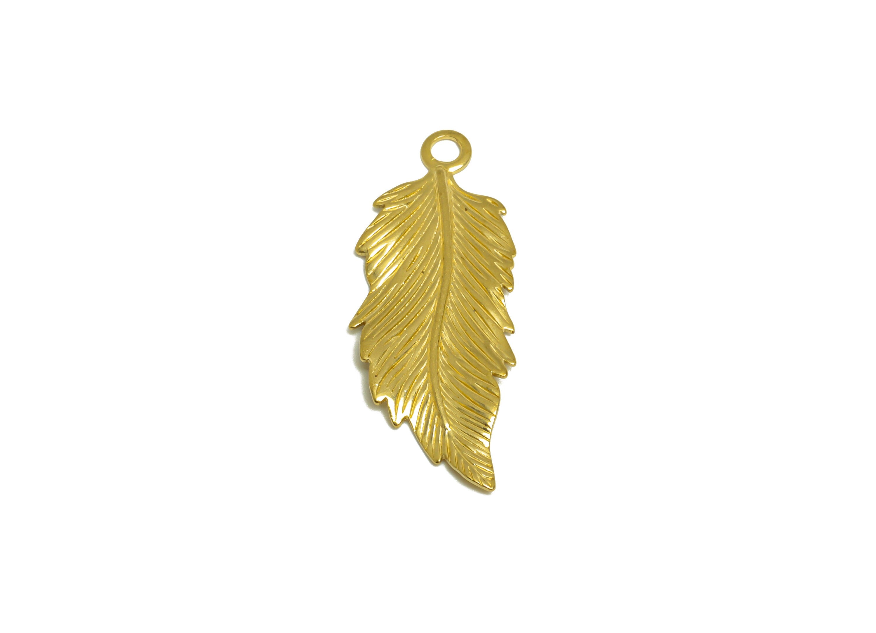 Brass Feather Earring Charm - Raw Brass Textured Earring Charm - Brass Feather Earring Charm - Earring Finding - 32x12.4x1.2mm - PP10244 - DOMEDBAZAAR