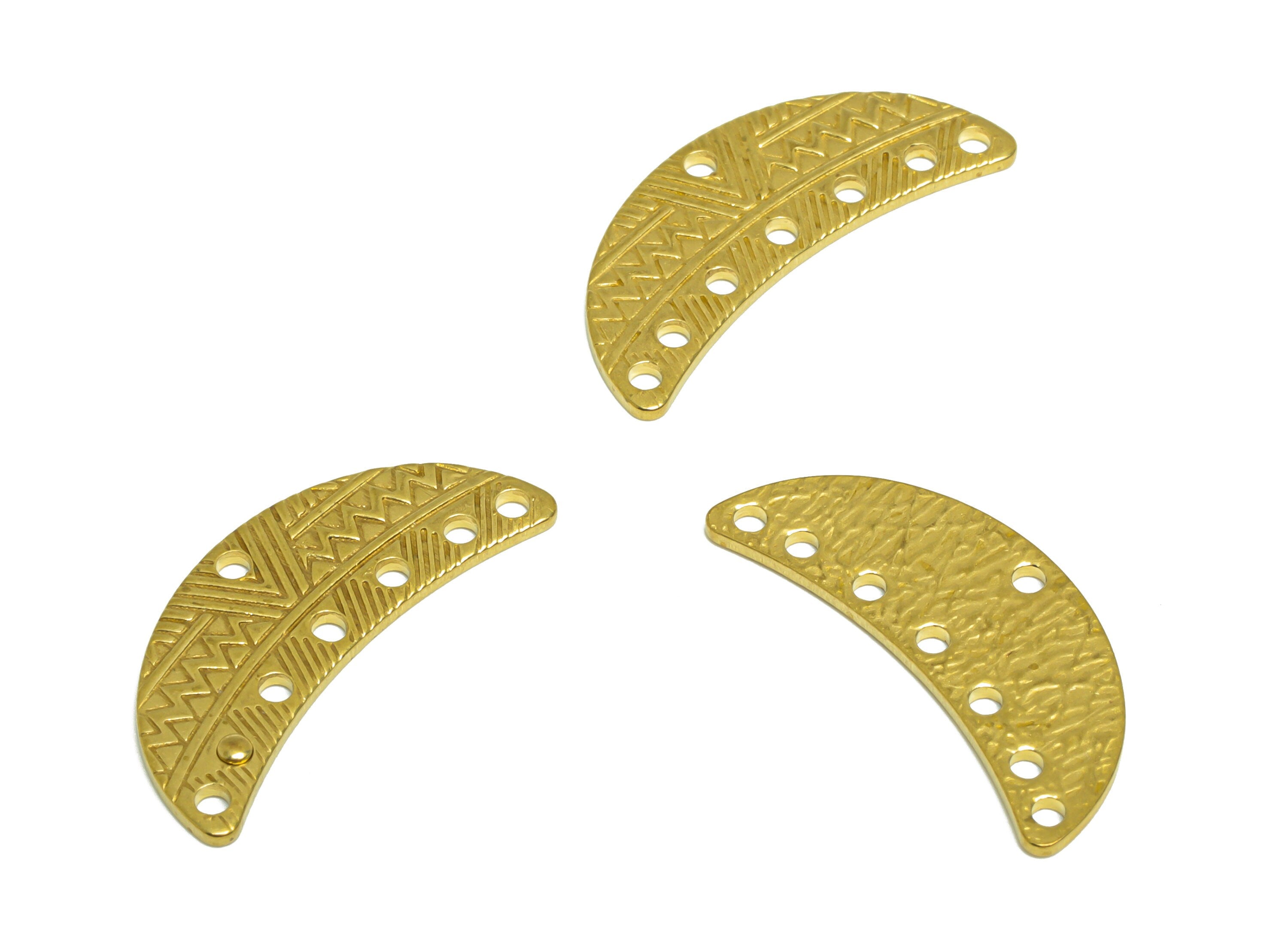 Brass Crescent Connector For Tassel Chain Earring - Raw Brass Textured Crescent Earring Charm - Moon Earring Charm - 25x11.4x1.1mm - PP10259 - DOMEDBAZAAR