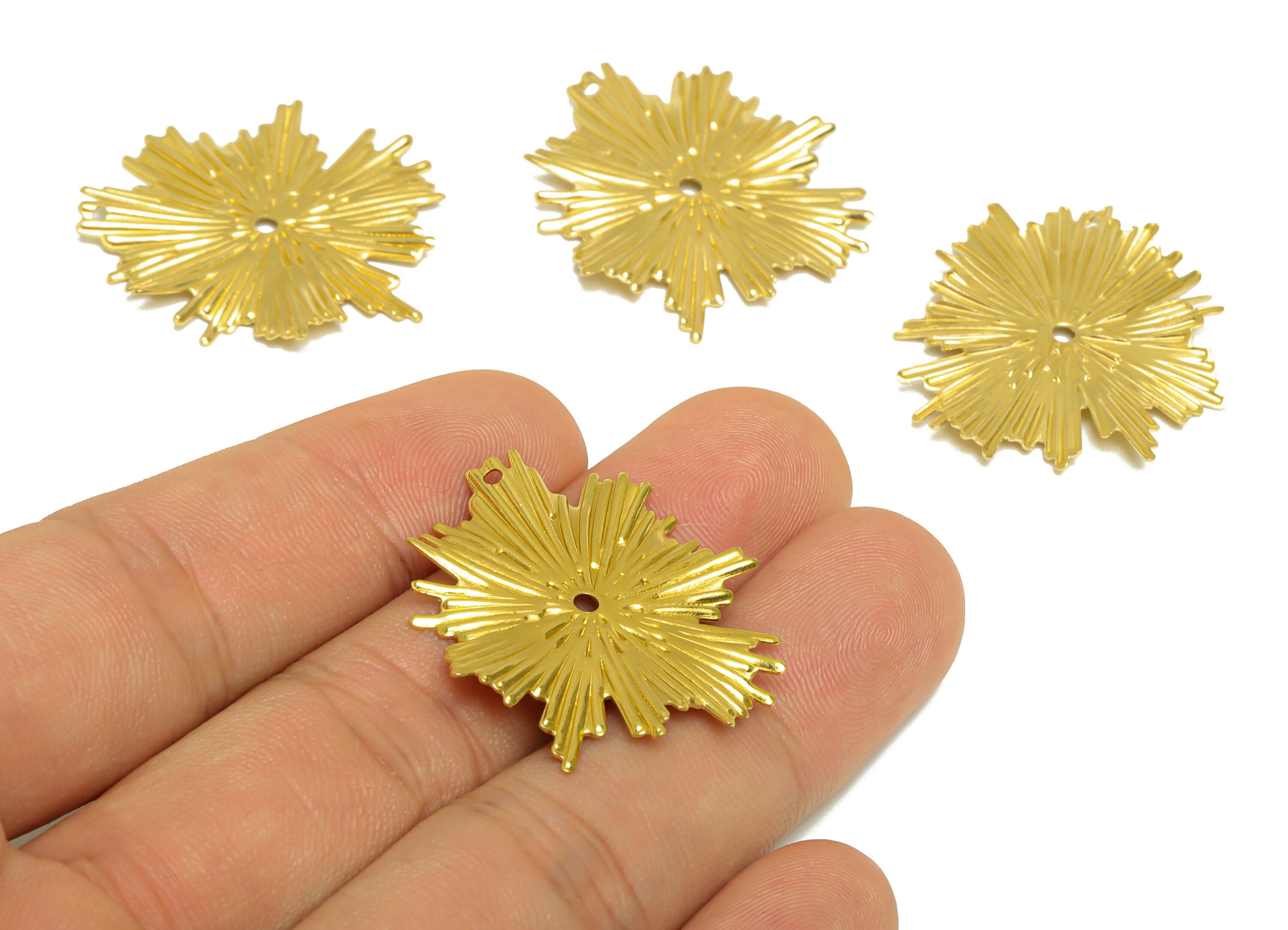 Brass Textured Flower Earring Charm - Raw Brass Textured Wavy Earring Charm - Brass Flower Pendant - Earring Finding - 31.4x28x1mm - PP10290 - DOMEDBAZAAR