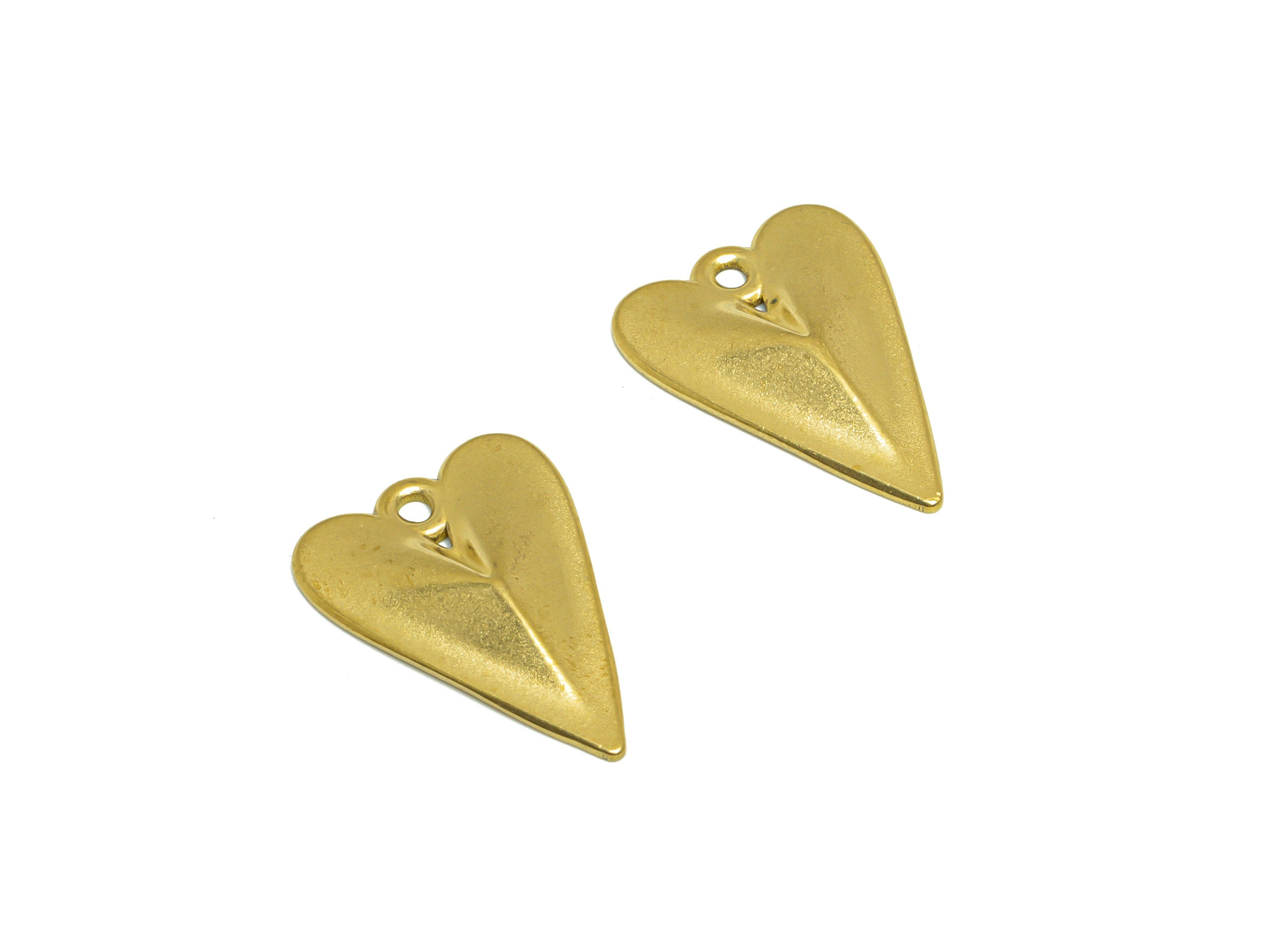 Brass Heart Earring Charm - Raw Brass Long Heart Earring Charm - Brass Heart Earring Charm - Earring Finding - 23x16x2mm - PP10178 - DOMEDBAZAAR