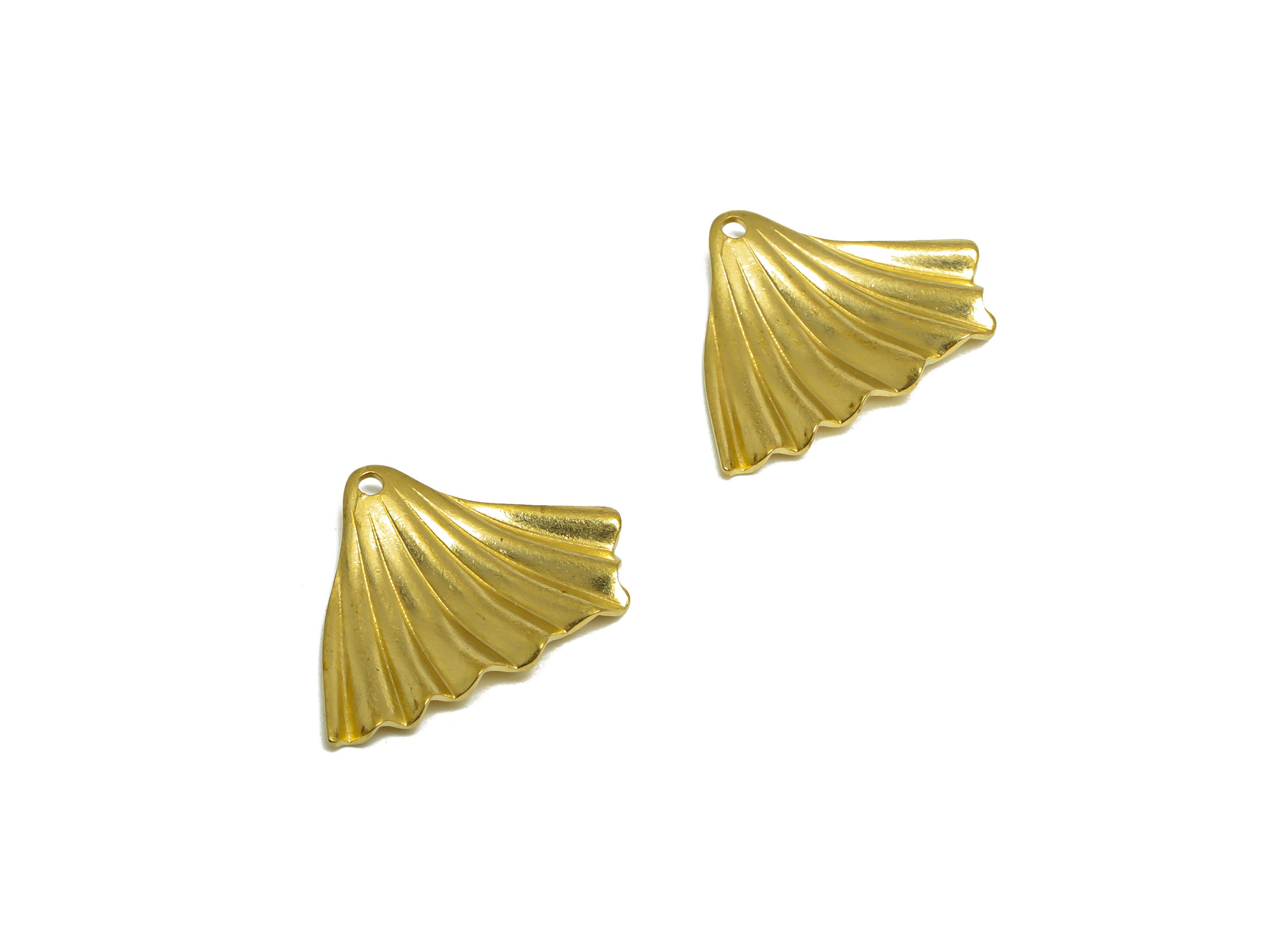 Brass Wavy Fan Earring Charm - Raw Brass Fan Earring Charm - Brass Fold Earring Charm - Brass Wavy Fan Earring Charm - 22x16.2x2mm - PP10294 - DOMEDBAZAAR