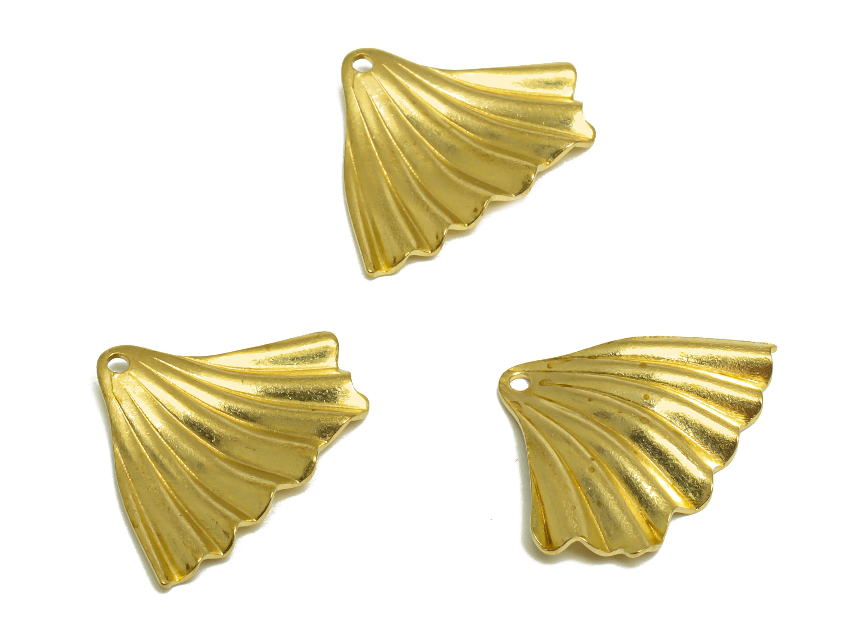 Brass Wavy Fan Earring Charm - Raw Brass Fan Earring Charm - Brass Fold Earring Charm - Brass Wavy Fan Earring Charm - 22x16.2x2mm - PP10294 - DOMEDBAZAAR