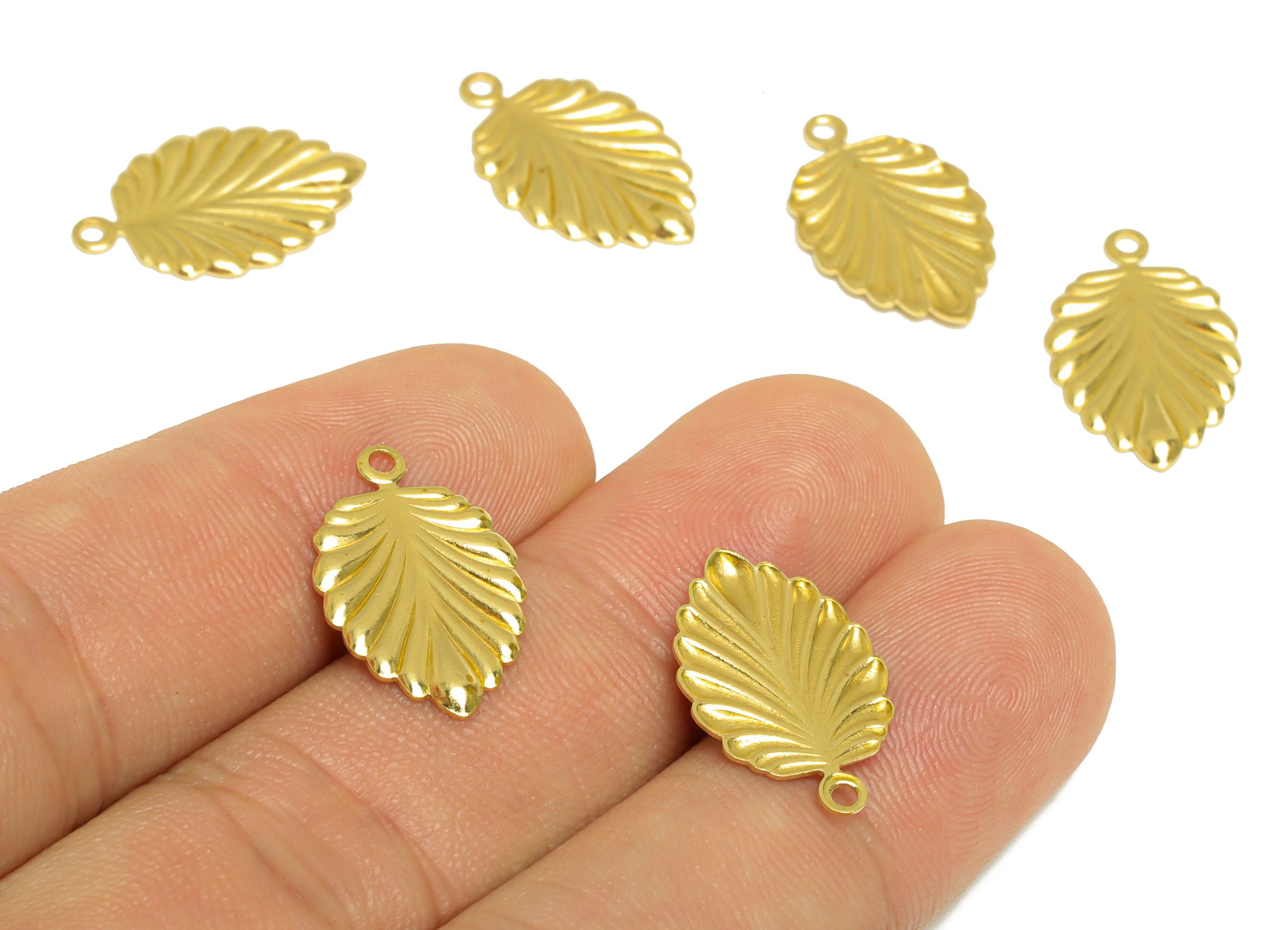 Brass Leaf Earring Charm - Raw Brass Textured Leaf Earring Charm - Brass Botanical Earring Charm - Earring Finding - 19.4x12x0.9mm - PP10275 - DOMEDBAZAAR