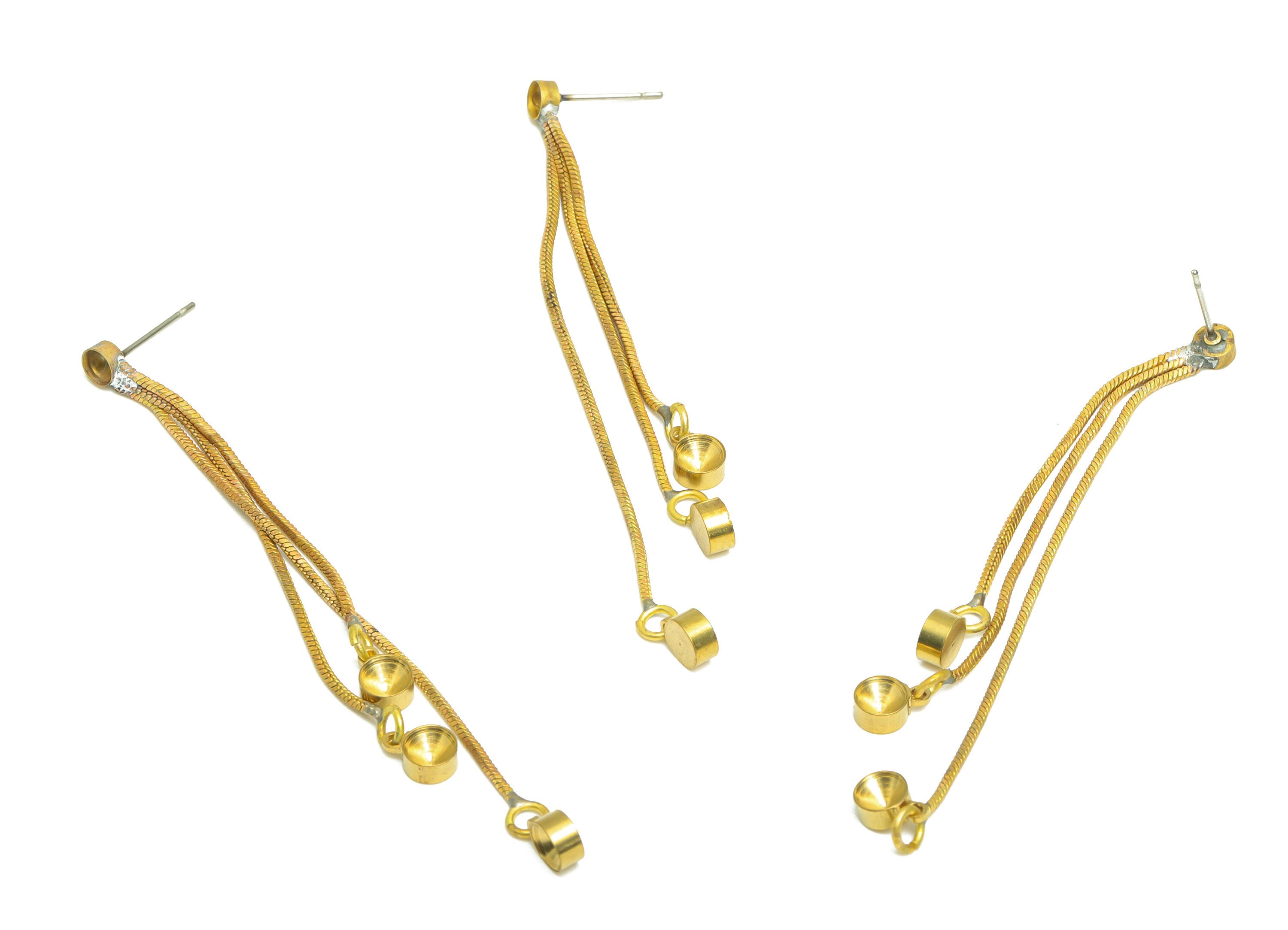Brass Chain Earring Post - Raw Brass Dangle Earring Stud For Diamond - Brass Zircon Earring Post - Brass Chain Post - 77x4.9x2.5mm - PP10375 - DOMEDBAZAAR