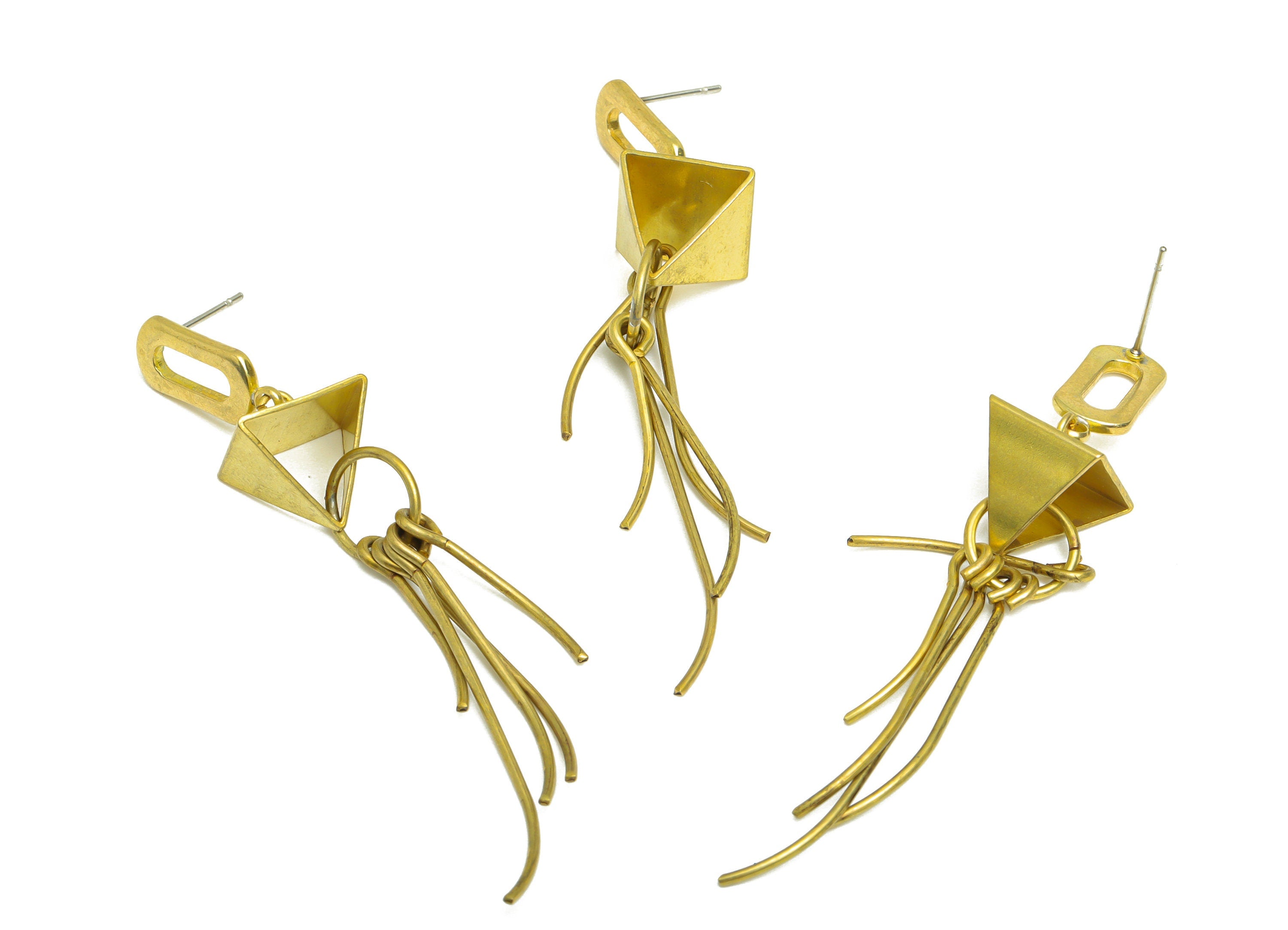 Brass Tassel Earring Post - Raw Brass Dangle Earring Stud - Brass Geometry Oval Earring Post - Brass Wire Tassel Post - 73x11x1mm - PP10389 - DOMEDBAZAAR