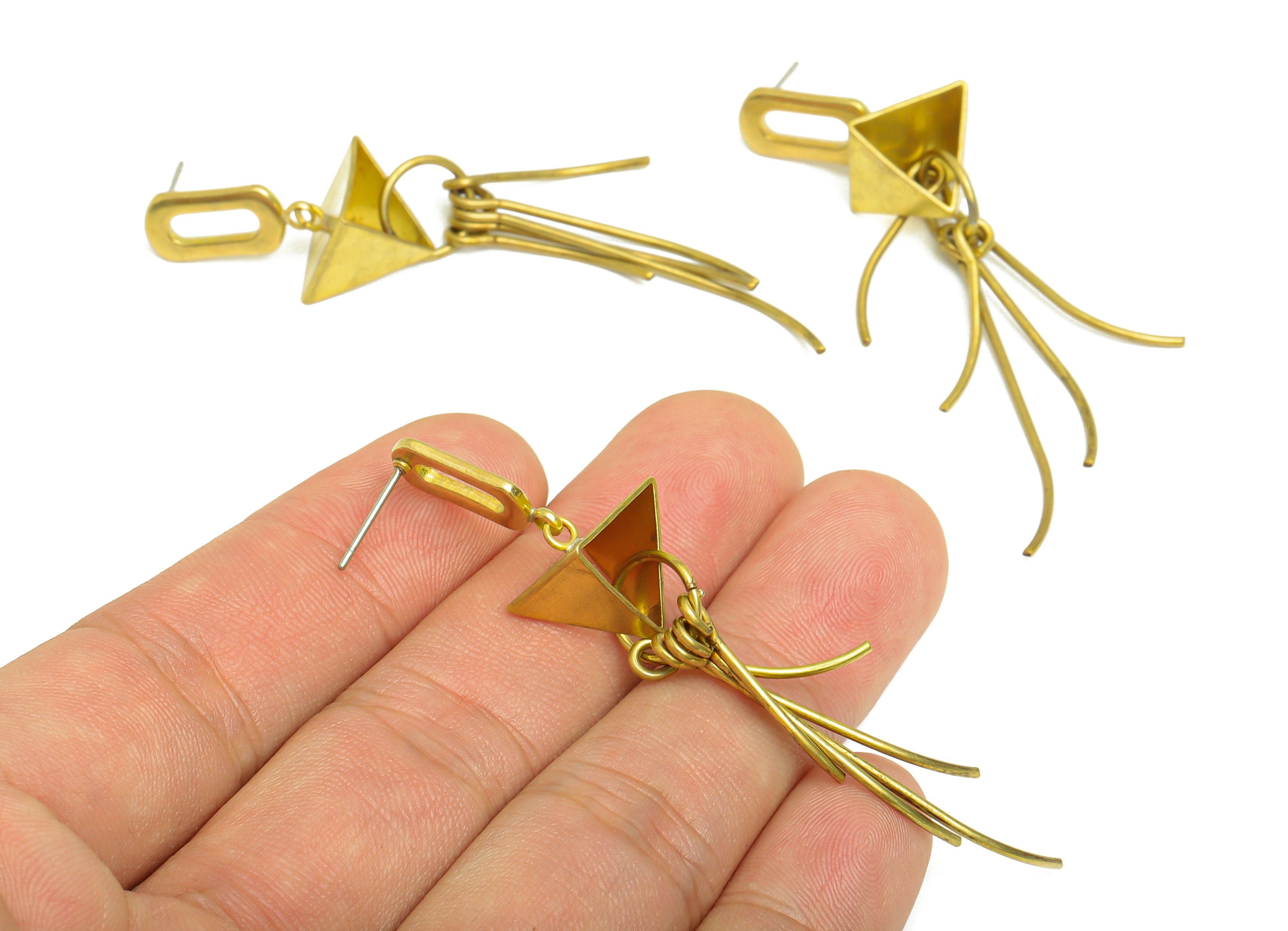 Brass Tassel Earring Post - Raw Brass Dangle Earring Stud - Brass Geometry Oval Earring Post - Brass Wire Tassel Post - 73x11x1mm - PP10389 - DOMEDBAZAAR