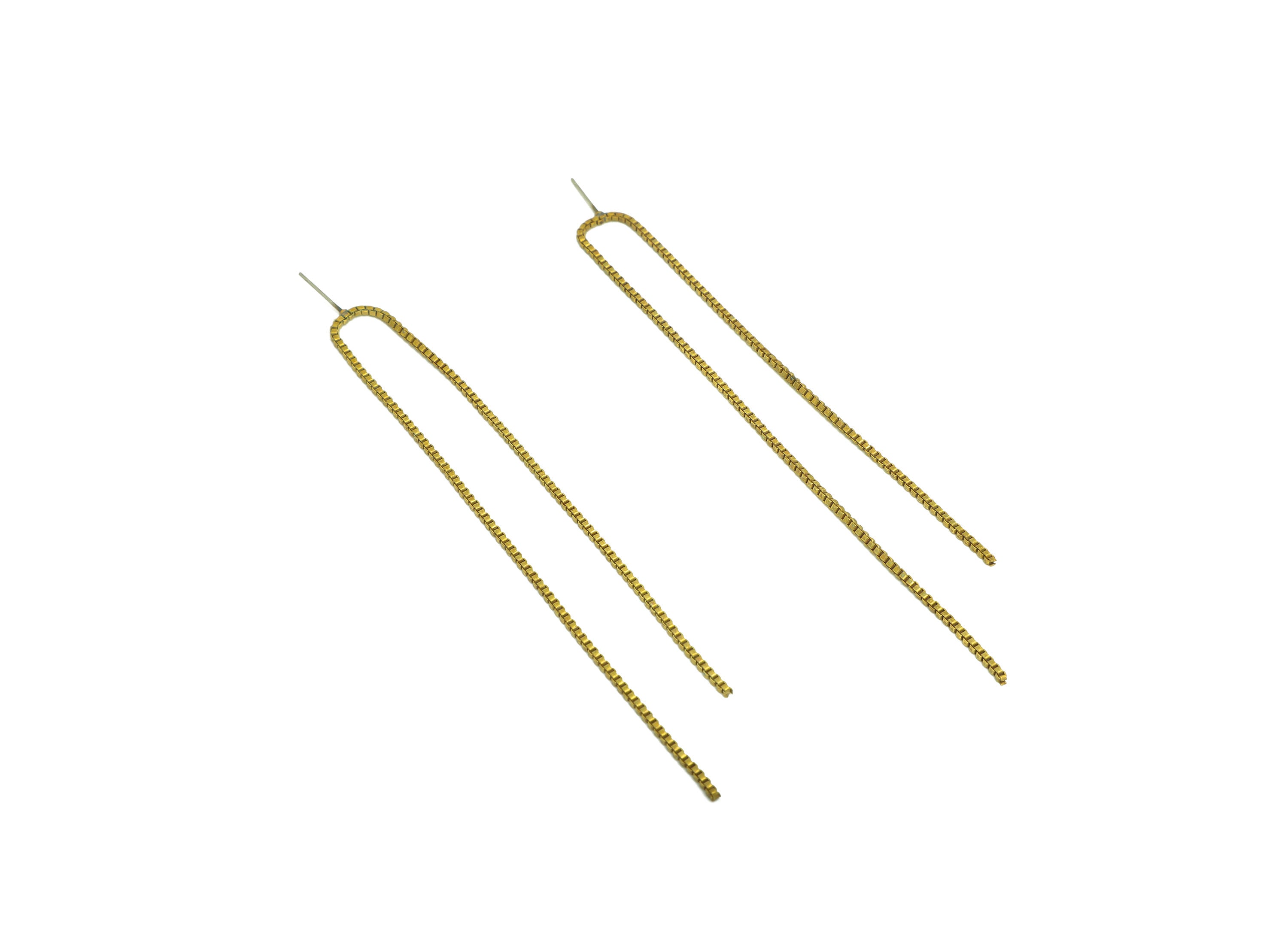 Brass Tassel Earring Post - Raw Brass Dangle Earring Stud - Brass Box Chain Earring Post - Brass Chain Tassel Post - 129x12x1.6mm - PP10406 - DOMEDBAZAAR