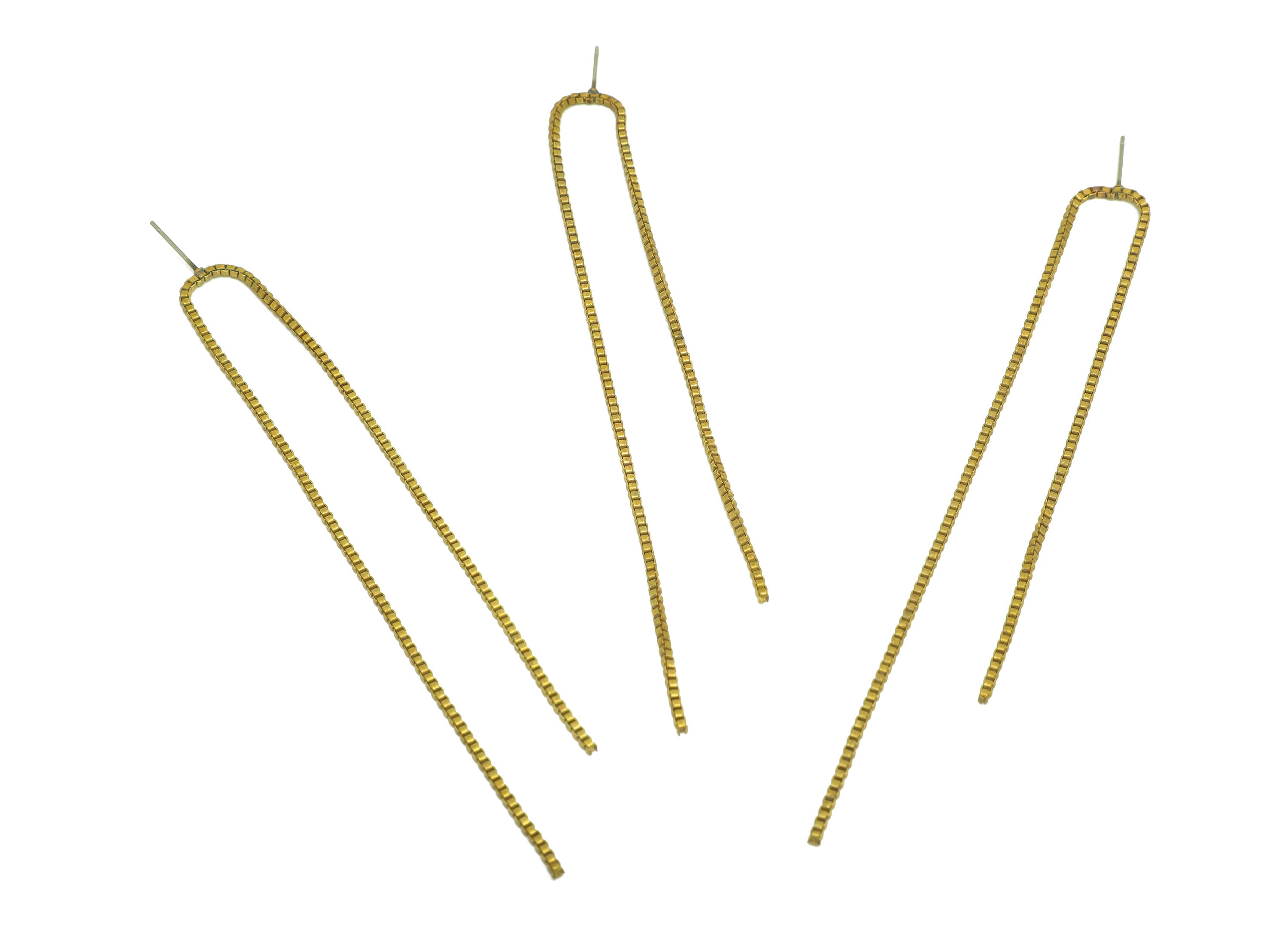 Brass Tassel Earring Post - Raw Brass Dangle Earring Stud - Brass Box Chain Earring Post - Brass Chain Tassel Post - 129x12x1.6mm - PP10406 - DOMEDBAZAAR