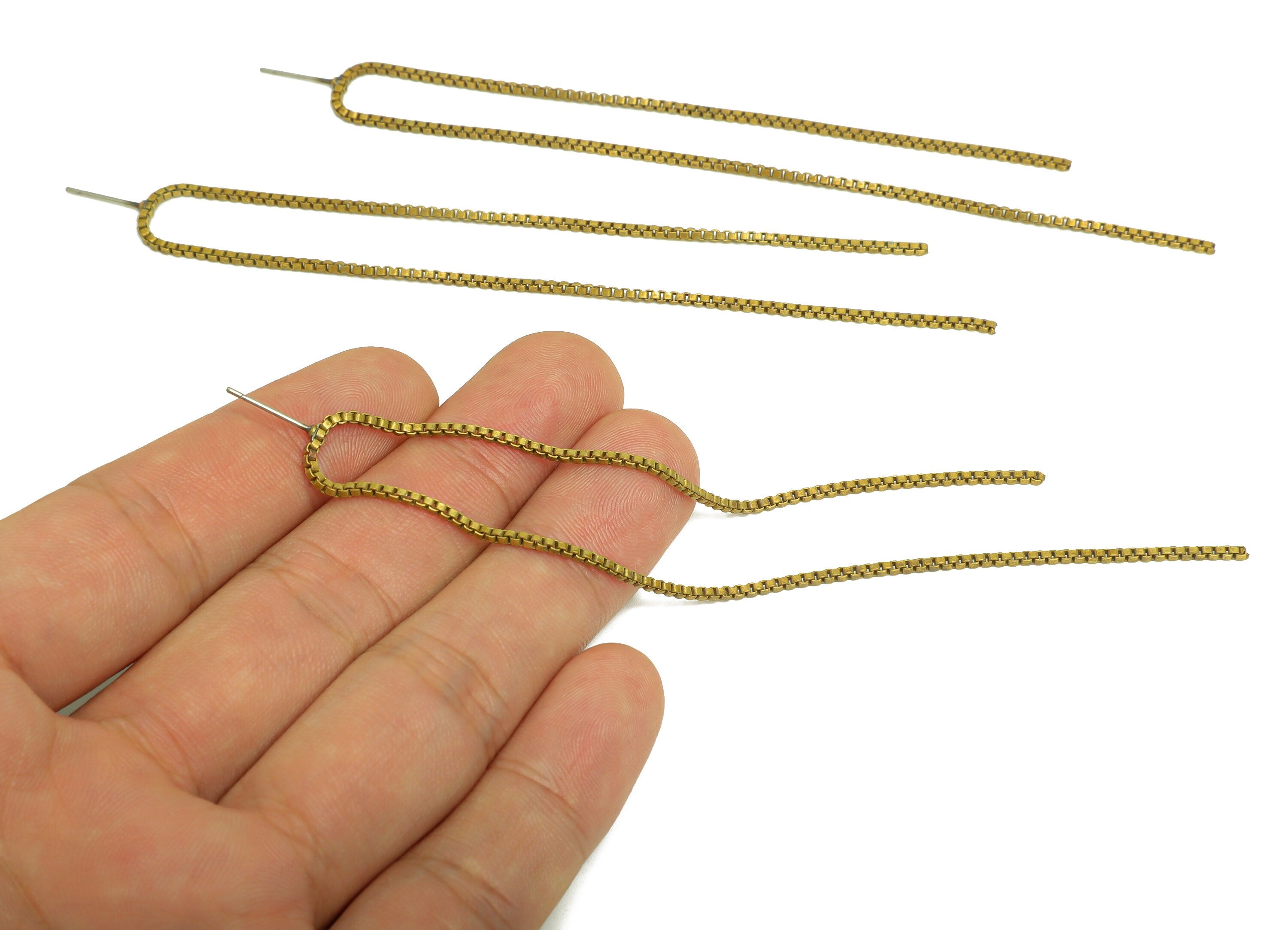 Brass Tassel Earring Post - Raw Brass Dangle Earring Stud - Brass Box Chain Earring Post - Brass Chain Tassel Post - 129x12x1.6mm - PP10406 - DOMEDBAZAAR