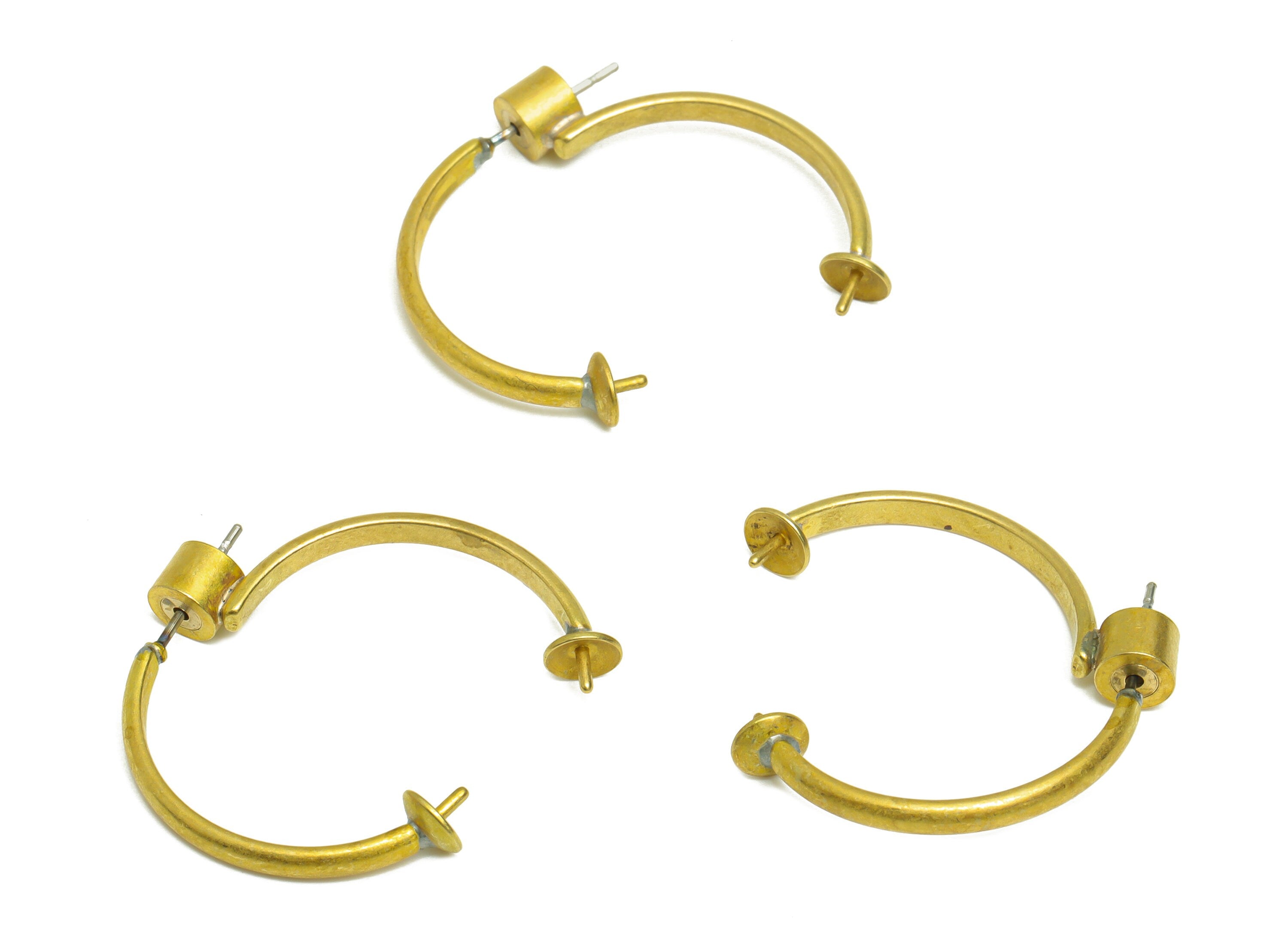Brass Hoop C Earring Post - Raw Brass Open Hoop Earring Stud - Brass Hoop Earring Post - Pearl Setting For Earring - 30x4x4.9mm - PP10382 - DOMEDBAZAAR