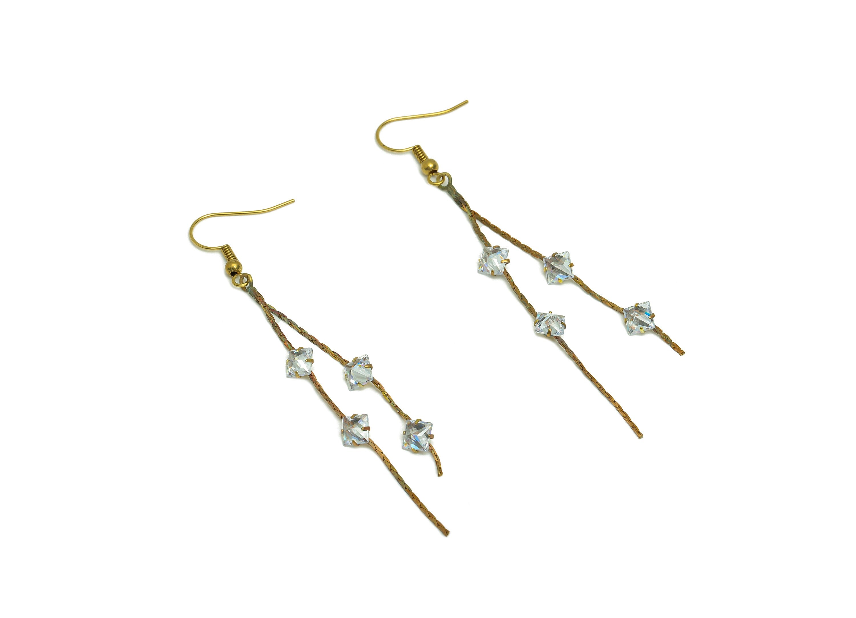 Brass Diamond Bead Ear Wire - Brass Chain Earring Hook - Brass Cubic Zircon Wire Hook - Brass Tassel Hook Earring - 83x6.4x4mm - PP10397 - DOMEDBAZAAR