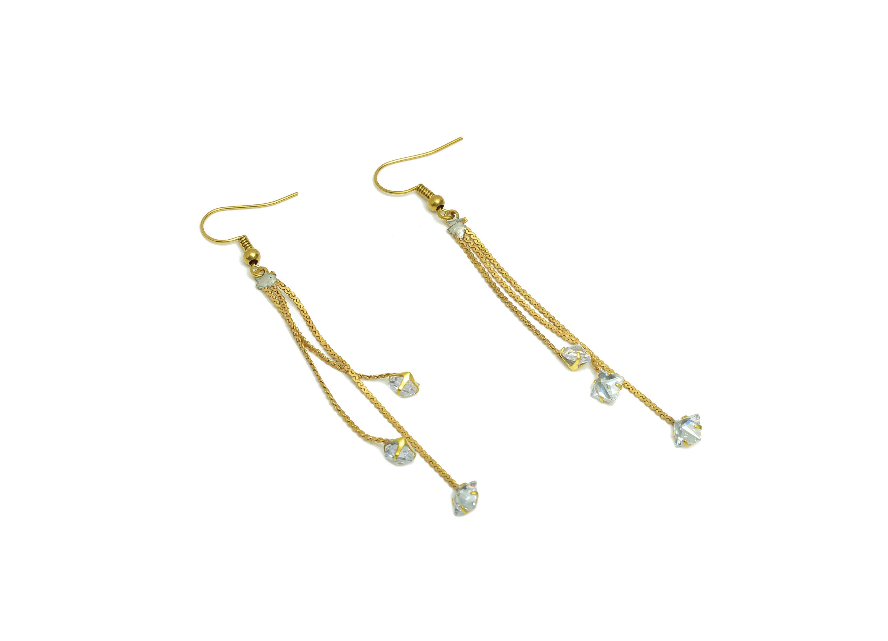 Brass Diamond Bead Ear Wire - Brass Chain Earring Hook - Brass Cubic Zircon Wire Hook - Brass Tassel Hook Earring - 86x6.8x 4.2mm - PP10396 - DOMEDBAZAAR