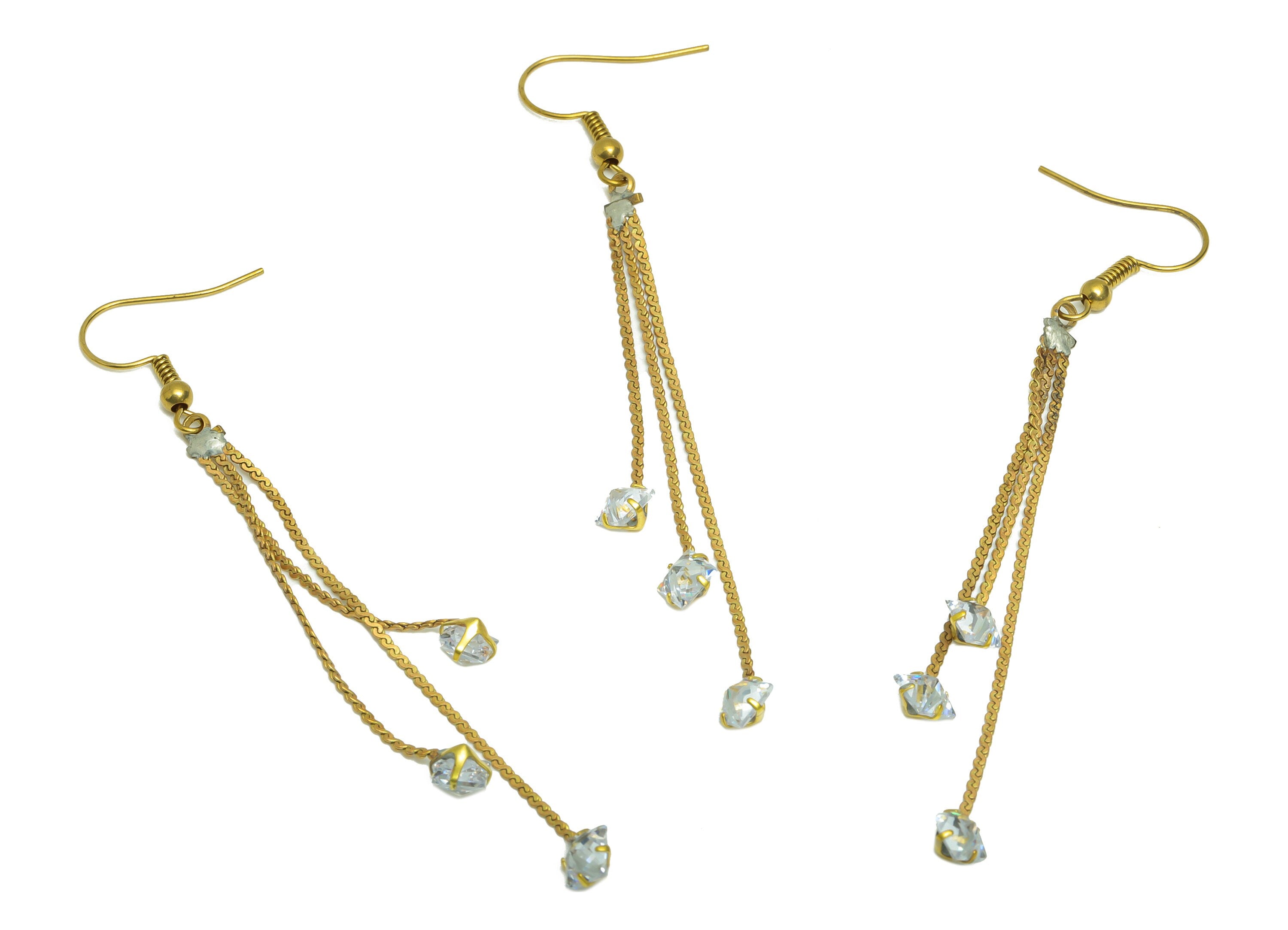 Brass Diamond Bead Ear Wire - Brass Chain Earring Hook - Brass Cubic Zircon Wire Hook - Brass Tassel Hook Earring - 86x6.8x 4.2mm - PP10396 - DOMEDBAZAAR