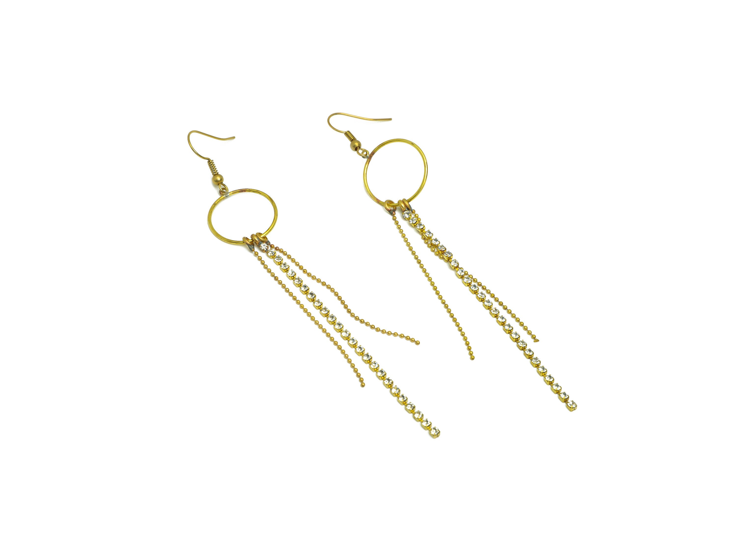 Brass Diamond Bead Ear Wire - Brass Round Chain Earring Hook - Brass Cubic Zircon Wire Hook - Brass Tassel Hook Earring - 114x19x1mm-PP10395 - DOMEDBAZAAR