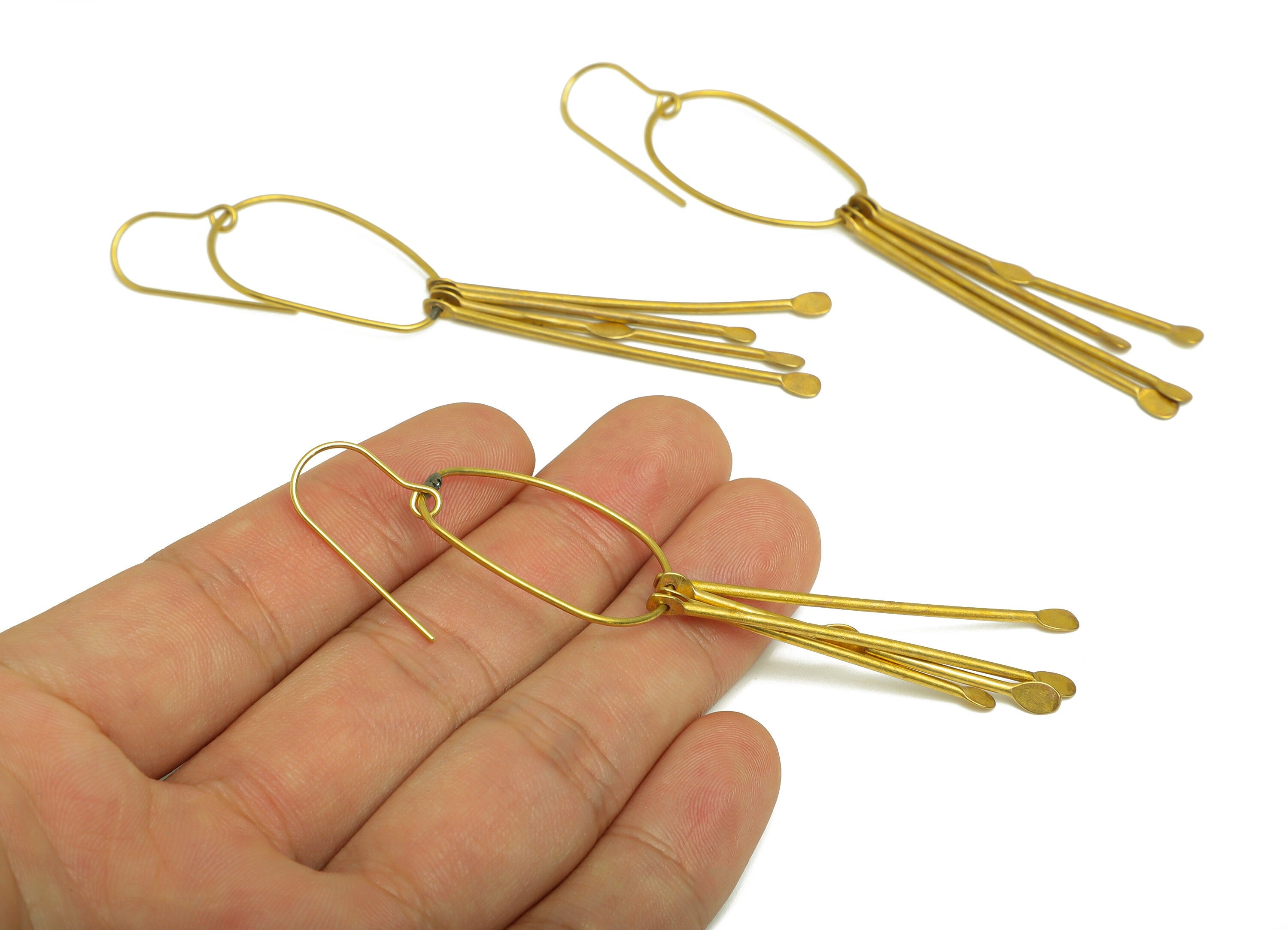Brass Stick Wire Ear Wire - Brass Tassel Earring Hook - Brass Hammered Earring Hook - Brass Tassel Dangle Hook Earring - 91x20x1mm - PP10404 - DOMEDBAZAAR