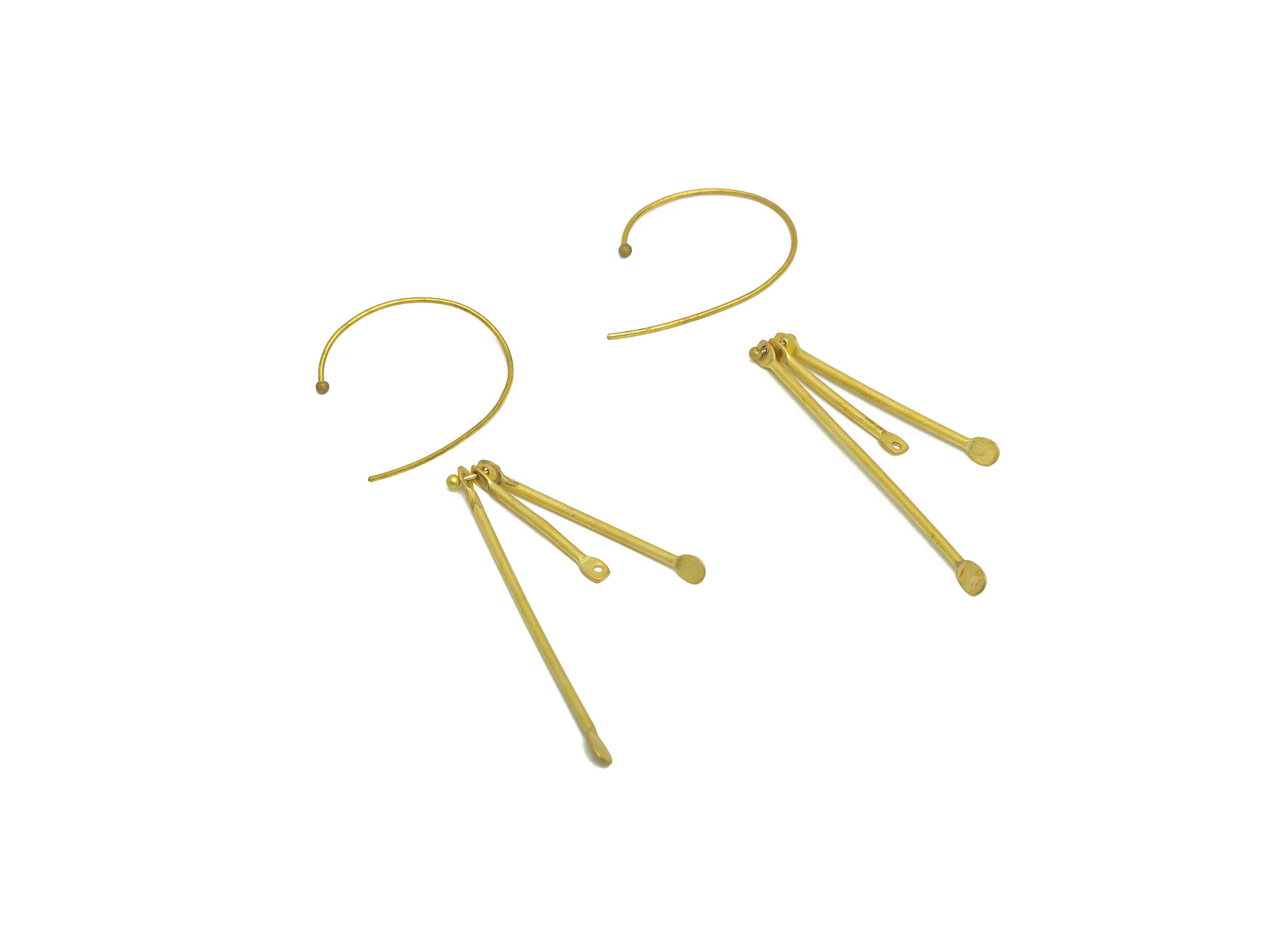 Brass Interlock Ear Wire - Brass Dangle Hammered Earring Hoop - Brass Bead Hoop Earring - Brass Dangle Hoop Earring - 97x23x1.5mm - PP10405 - DOMEDBAZAAR