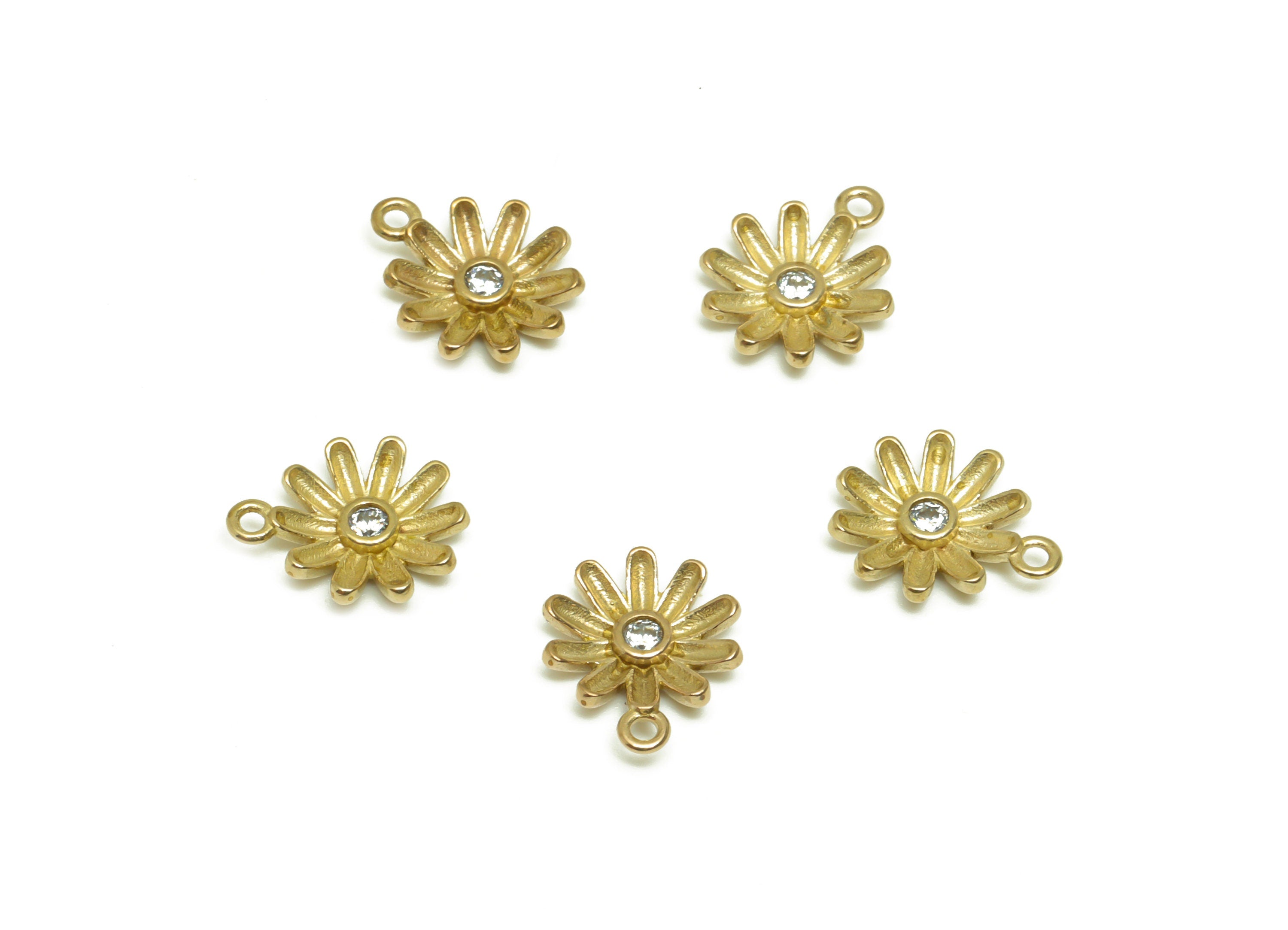 Brass CZ Flower Earring Charm - Raw Brass Daisy Earring Charm - Brass Cubic Zircon Earring Charm - Brass Zircon Charm - 11.7x9x2mm - PP9865 - DOMEDBAZAAR