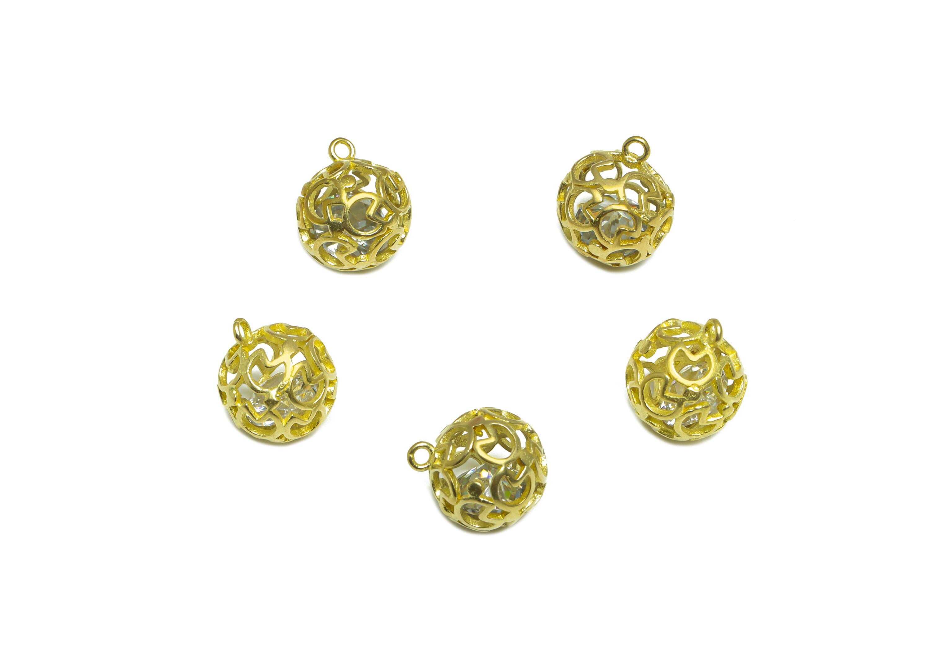 CZ Heart Ball Pendant - Brass CZ Cage Football Earring Charm - Cubic Zircon Charms With Loop - For Necklace - 12x9.5x9.5mm - PP10055 - DOMEDBAZAAR