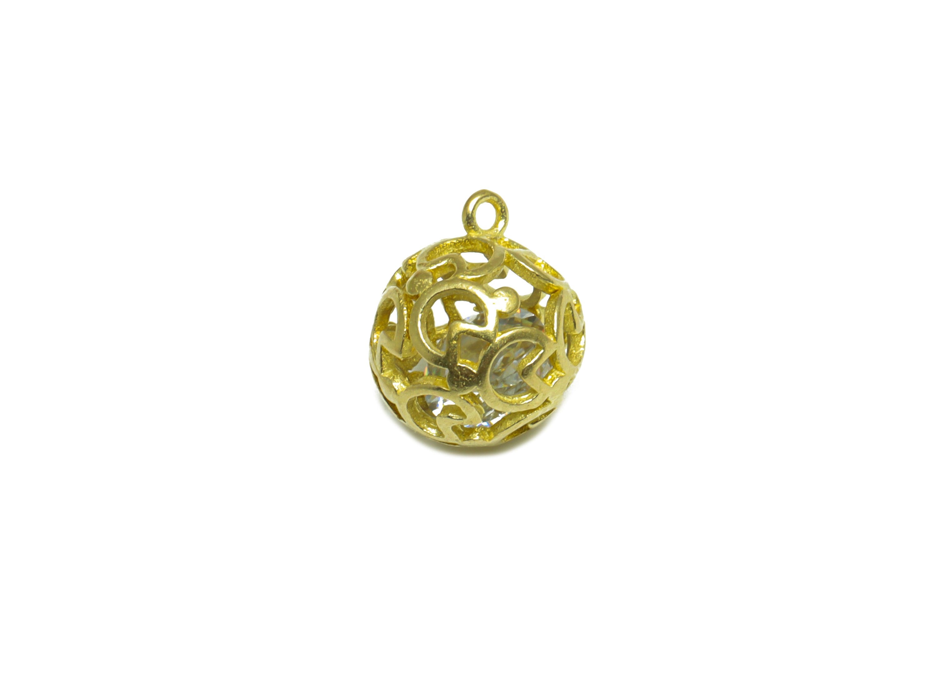 CZ Heart Ball Pendant - Brass CZ Cage Football Earring Charm - Cubic Zircon Charms With Loop - For Necklace - 12x9.5x9.5mm - PP10055 - DOMEDBAZAAR
