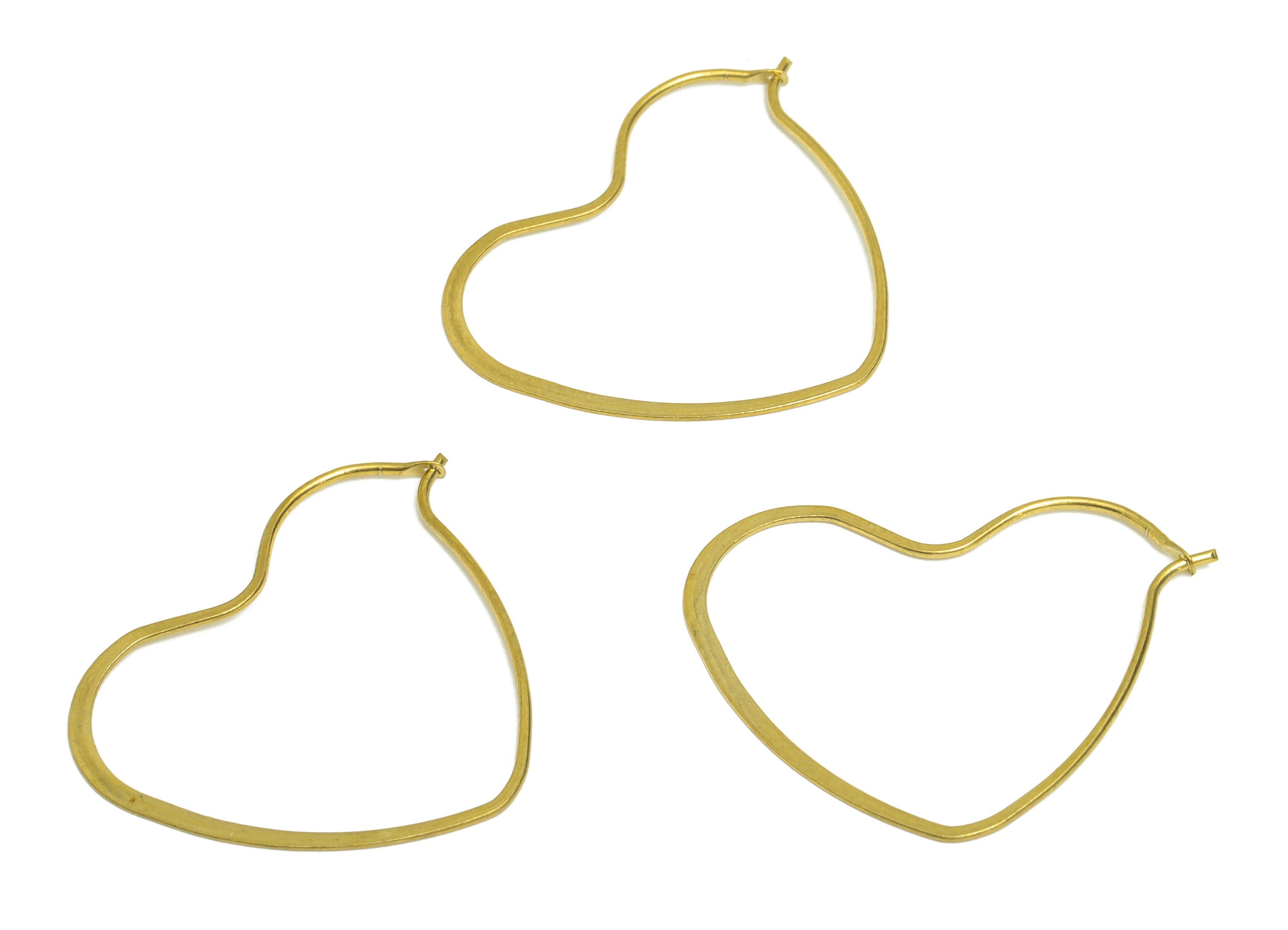 Hammered Heart Wire Hoop Earring - Raw Brass Love Heart Wire Lock Earring - Geometry Wire Hoop Lock Earring Charm - 30x25x0.8mm-PP10421-30 - DOMEDBAZAAR