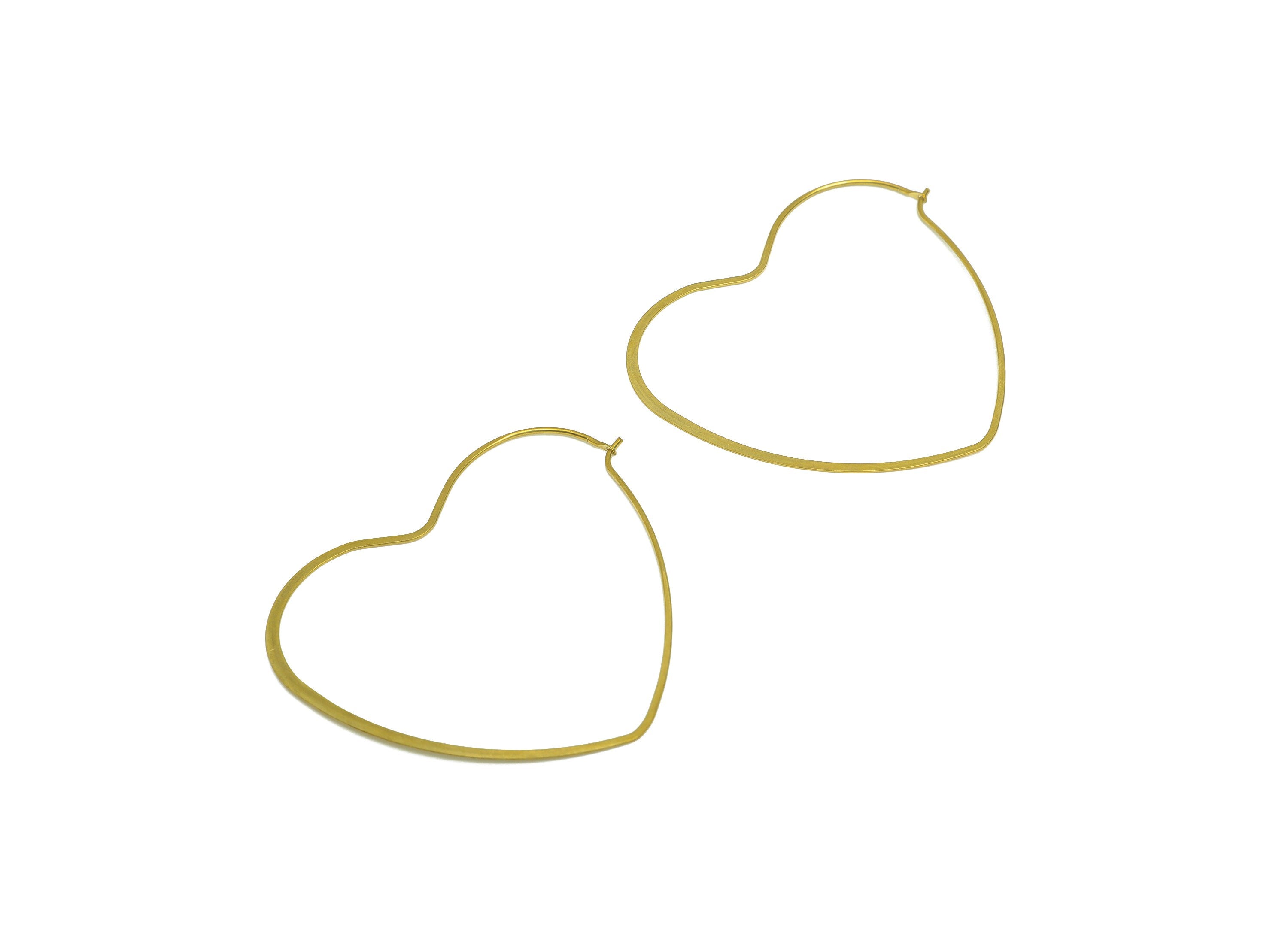 Hammered Heart Wire Hoop Earring - Raw Brass Love Heart Wire Lock Earring - Geometry Wire Hoop Lock Earring Charm - 53x45x0.8mm-PP10421-50 - DOMEDBAZAAR